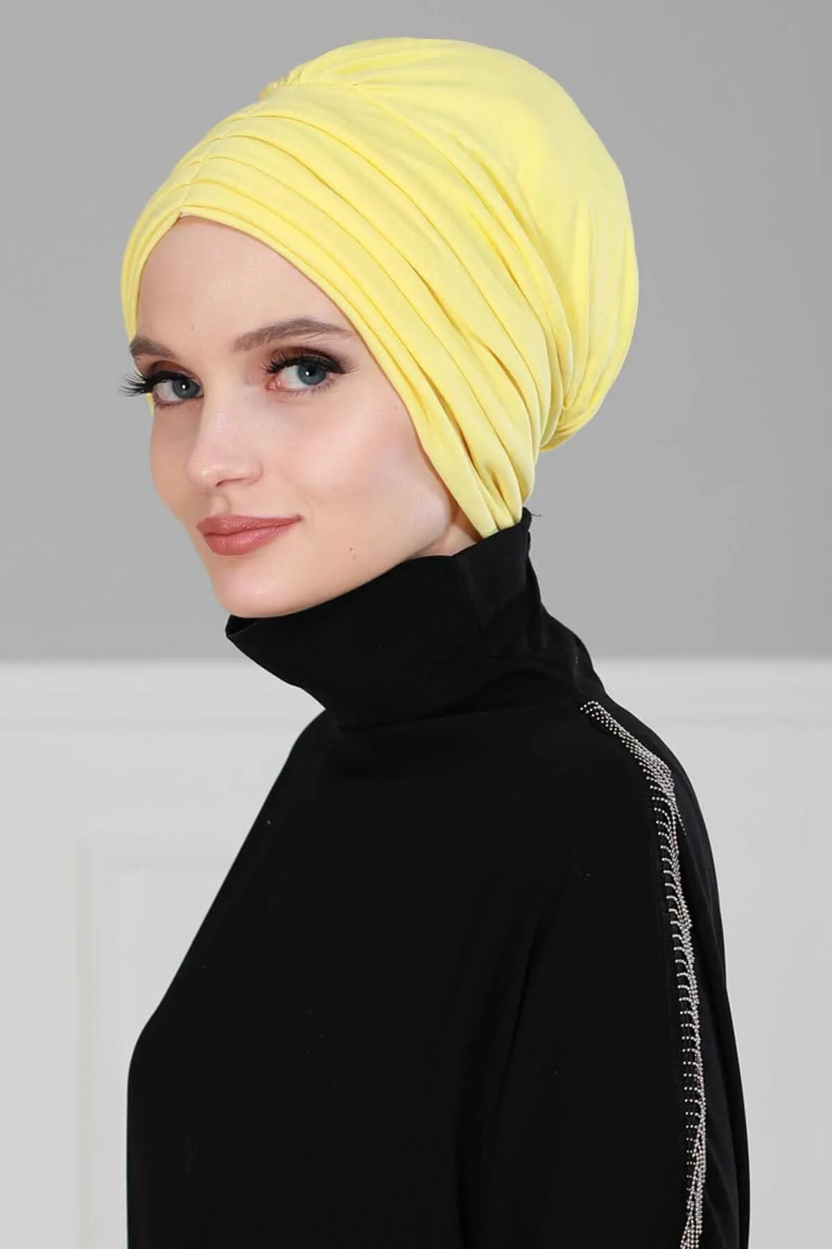 Shirred Elegance Head Turban For Women Fashion Instant Turban Shirred Head Scarf, Plain & Comfortable Stylish Bonnet Cap for Women,B-13