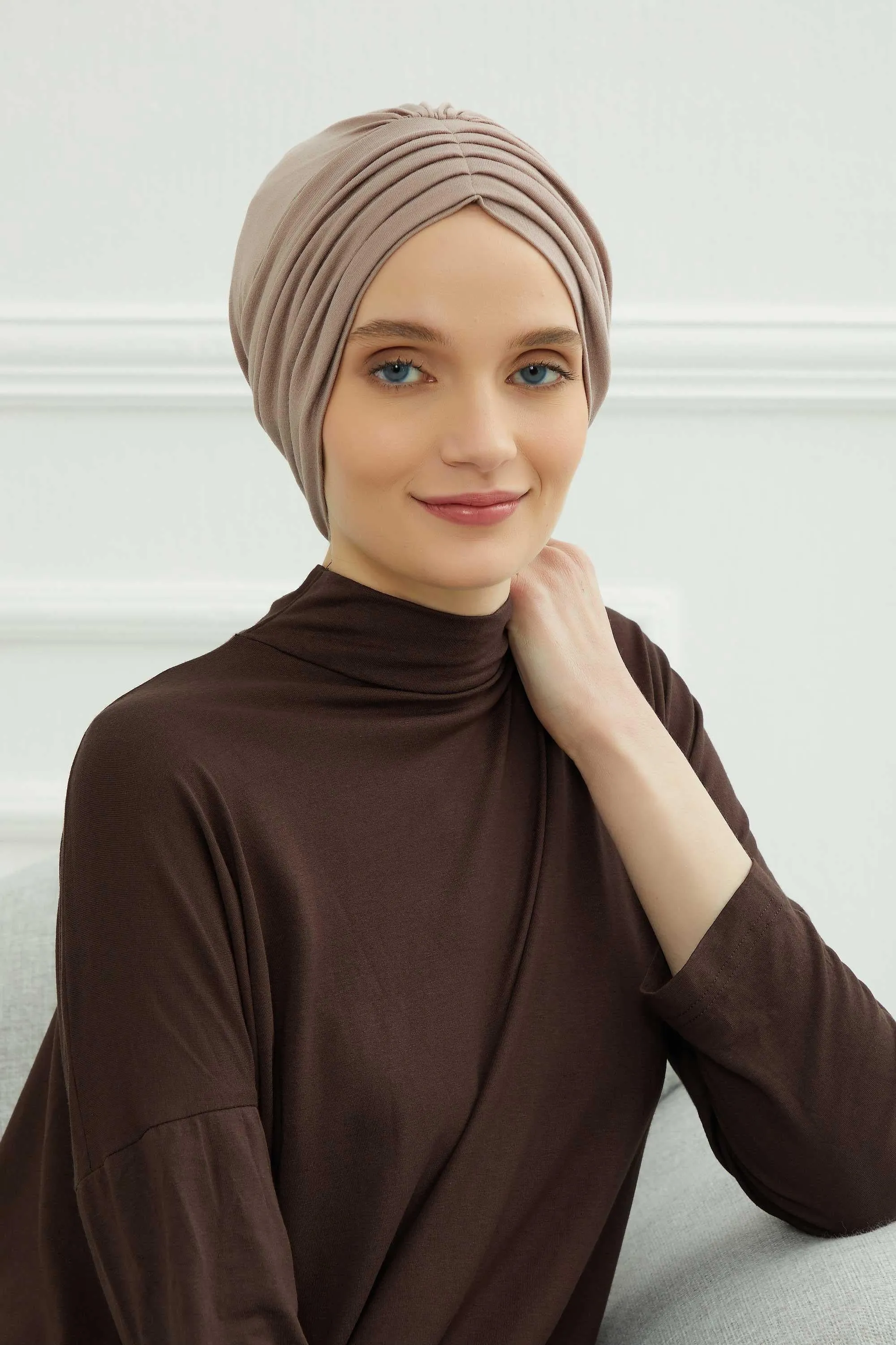 Shirred Elegance Head Turban For Women Fashion Instant Turban Shirred Head Scarf, Plain & Comfortable Stylish Bonnet Cap for Women,B-13