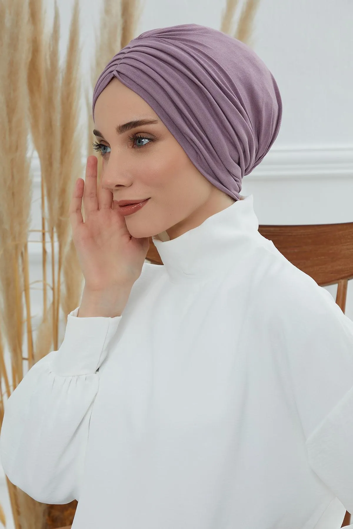 Shirred Elegance Head Turban For Women Fashion Instant Turban Shirred Head Scarf, Plain & Comfortable Stylish Bonnet Cap for Women,B-13