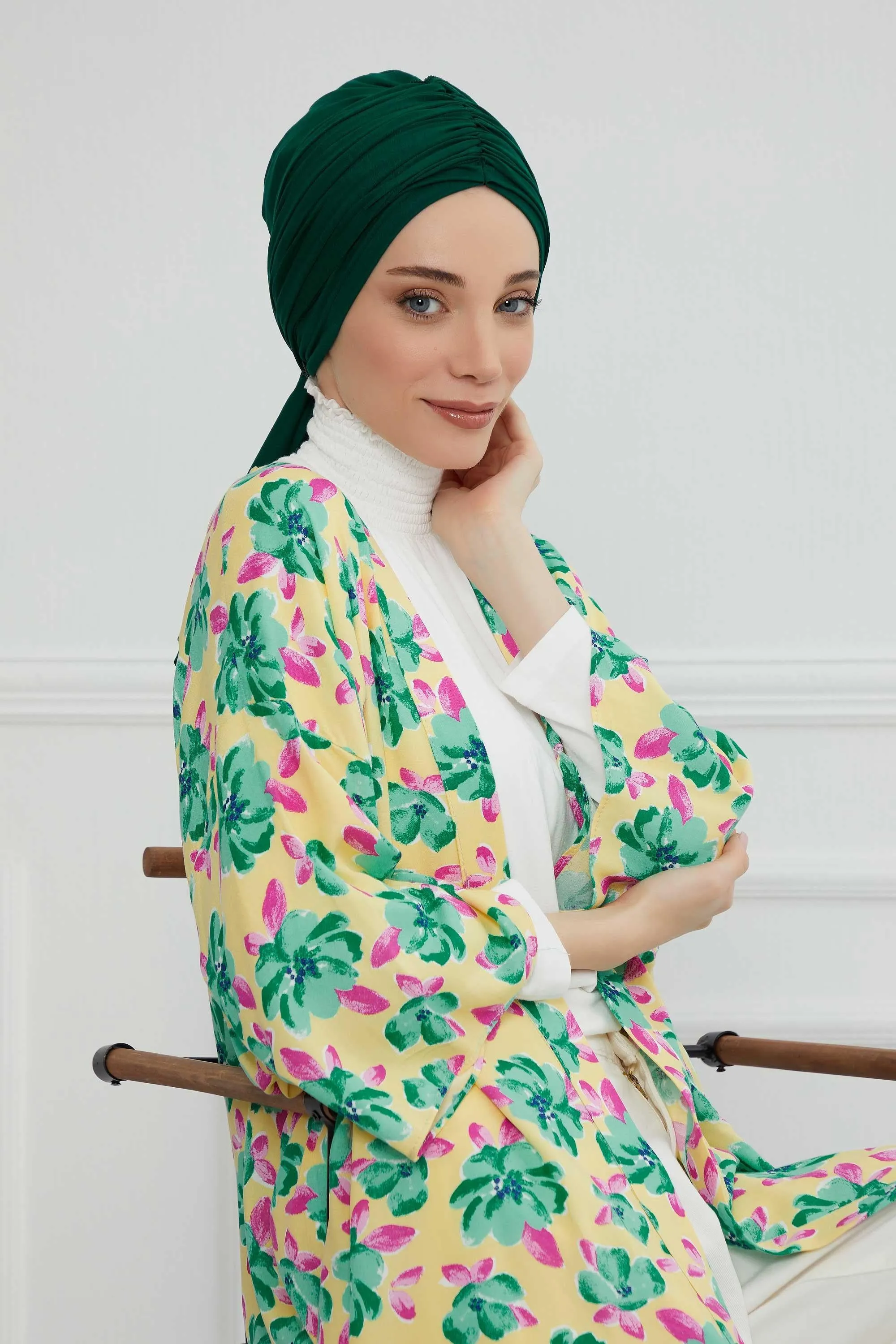 Smocked Shirred Instant Turban for Women, Cotton Lightweight Head Wrap with a Beautiful Design, Stylish Chemo Headwear Turban for Women,B-1