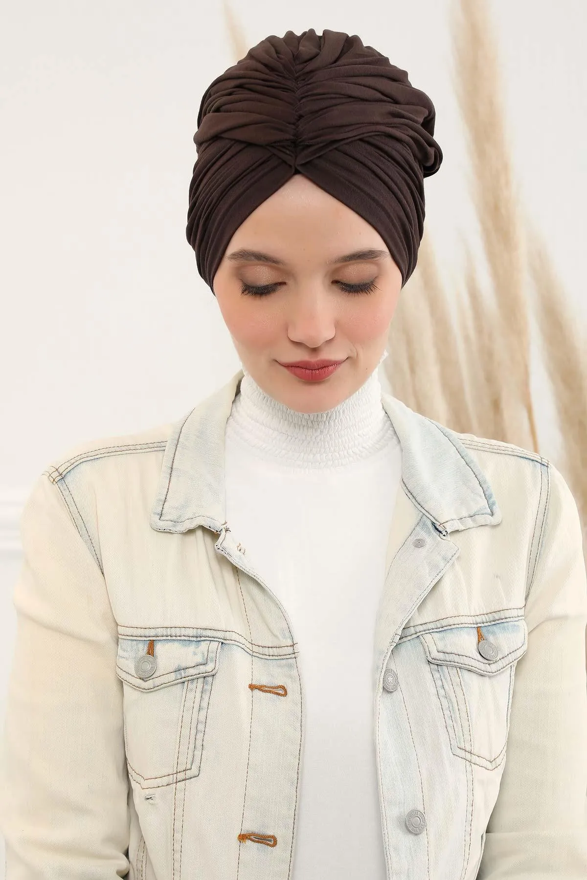 Smocked Shirred Instant Turban for Women, Cotton Lightweight Head Wrap with a Beautiful Design, Stylish Chemo Headwear Turban for Women,B-1