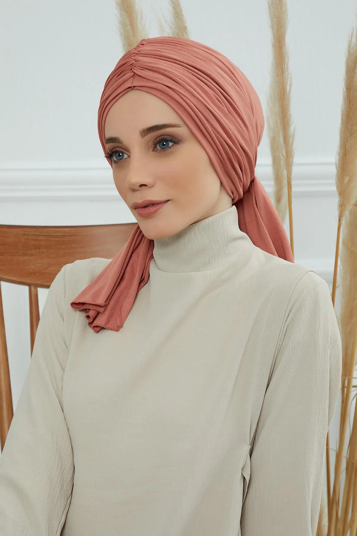 Smocked Shirred Instant Turban for Women, Cotton Lightweight Head Wrap with a Beautiful Design, Stylish Chemo Headwear Turban for Women,B-1