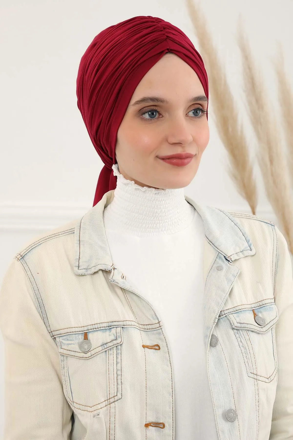 Smocked Shirred Instant Turban for Women, Cotton Lightweight Head Wrap with a Beautiful Design, Stylish Chemo Headwear Turban for Women,B-1