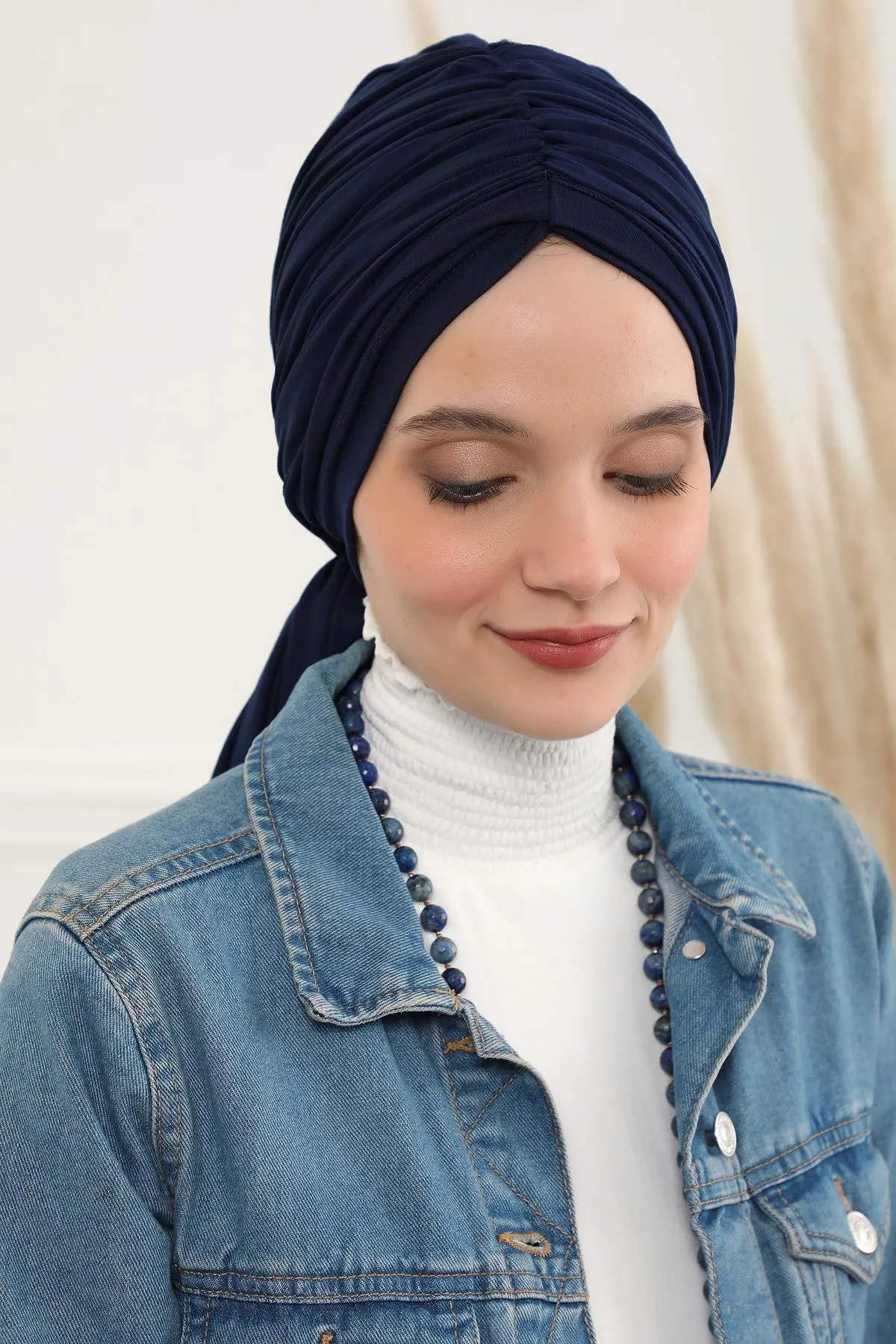 Smocked Shirred Instant Turban for Women, Cotton Lightweight Head Wrap with a Beautiful Design, Stylish Chemo Headwear Turban for Women,B-1