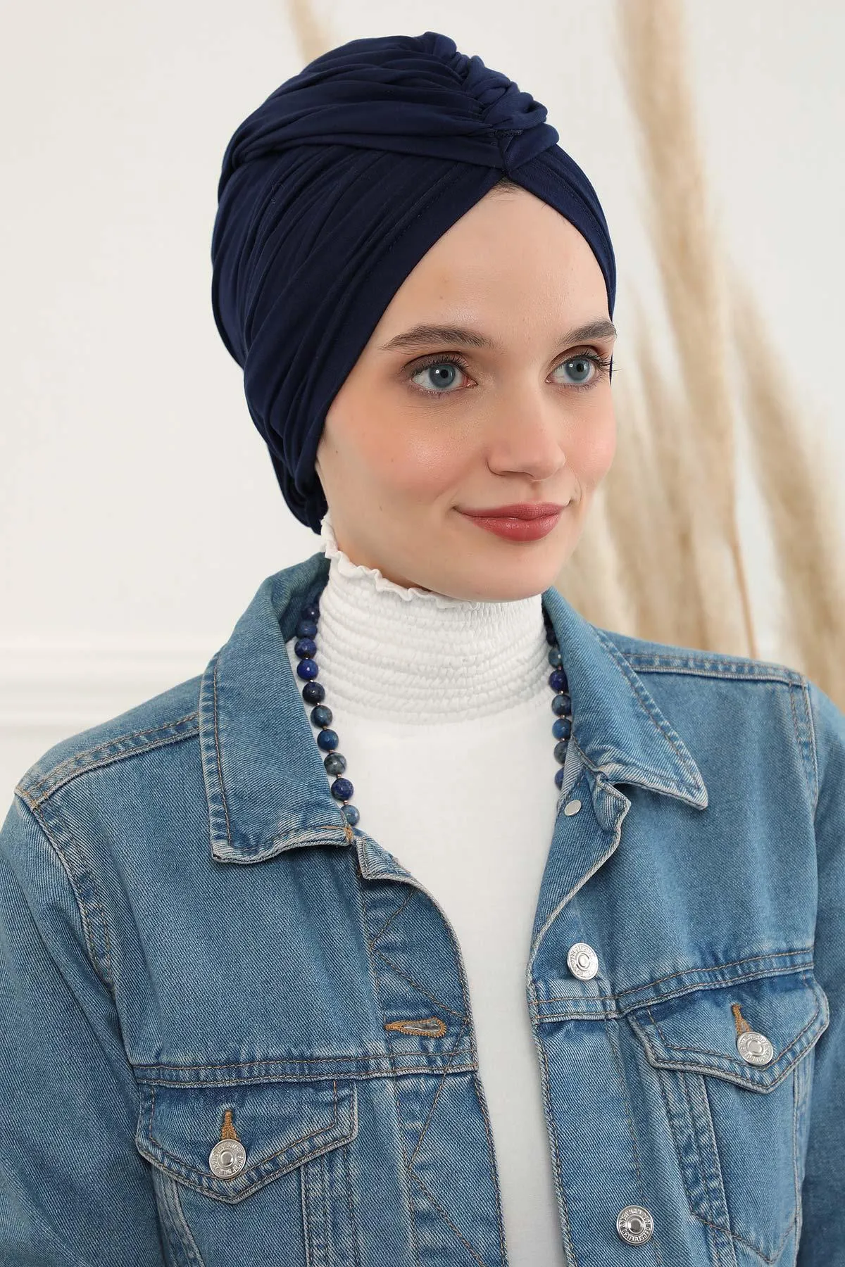 Smocked Shirred Instant Turban for Women, Cotton Lightweight Head Wrap with a Beautiful Design, Stylish Chemo Headwear Turban for Women,B-1