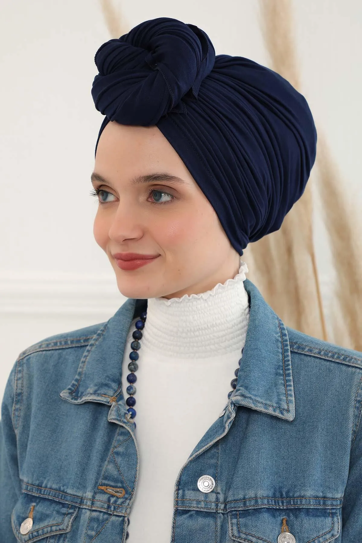 Smocked Shirred Instant Turban for Women, Cotton Lightweight Head Wrap with a Beautiful Design, Stylish Chemo Headwear Turban for Women,B-1