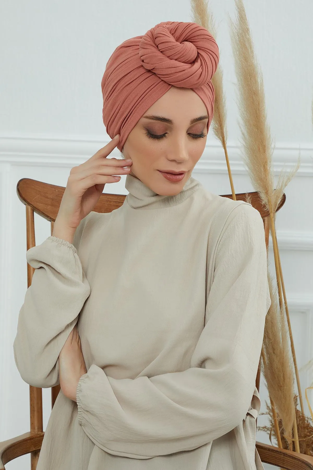 Smocked Shirred Instant Turban for Women, Cotton Lightweight Head Wrap with a Beautiful Design, Stylish Chemo Headwear Turban for Women,B-1