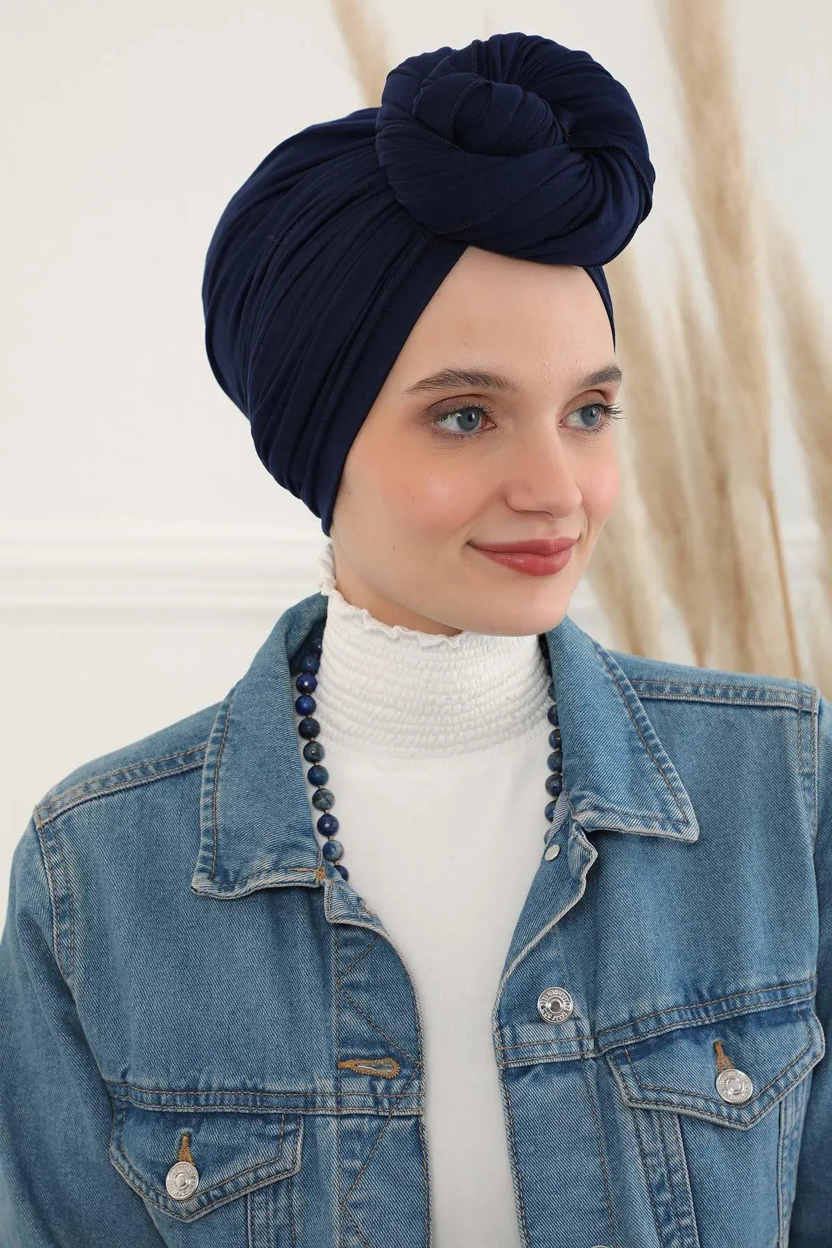 Smocked Shirred Instant Turban for Women, Cotton Lightweight Head Wrap with a Beautiful Design, Stylish Chemo Headwear Turban for Women,B-1