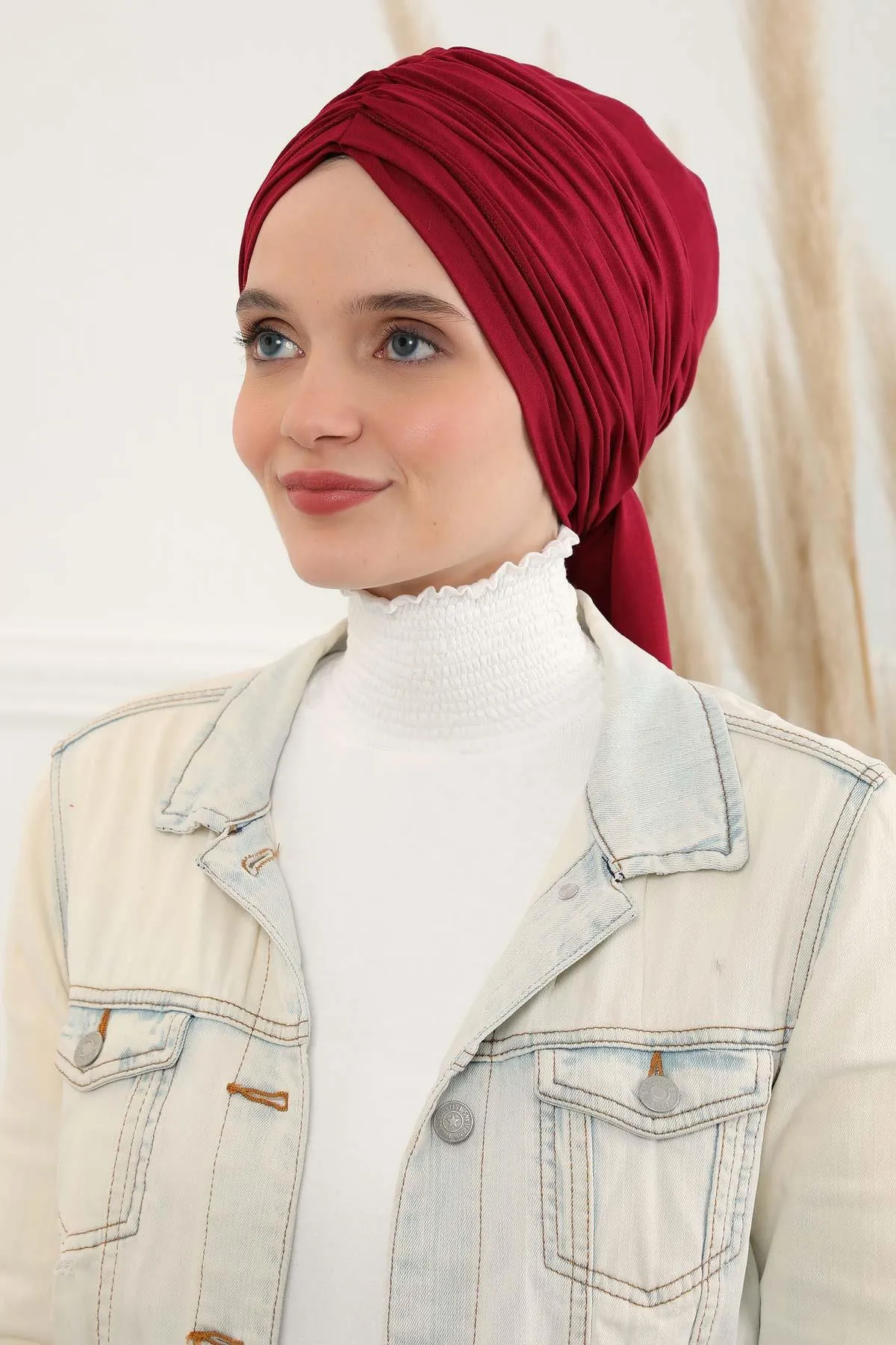 Smocked Shirred Instant Turban for Women, Cotton Lightweight Head Wrap with a Beautiful Design, Stylish Chemo Headwear Turban for Women,B-1