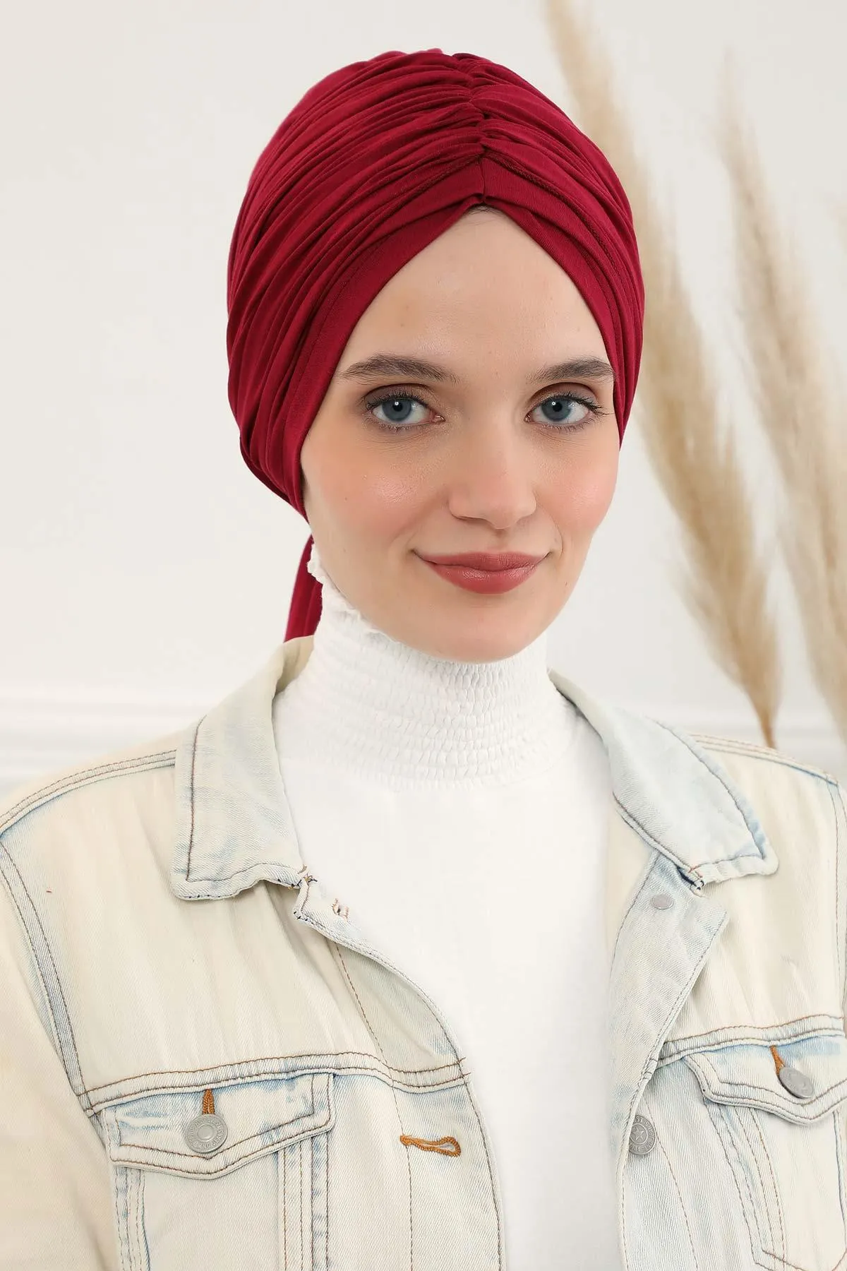 Smocked Shirred Instant Turban for Women, Cotton Lightweight Head Wrap with a Beautiful Design, Stylish Chemo Headwear Turban for Women,B-1