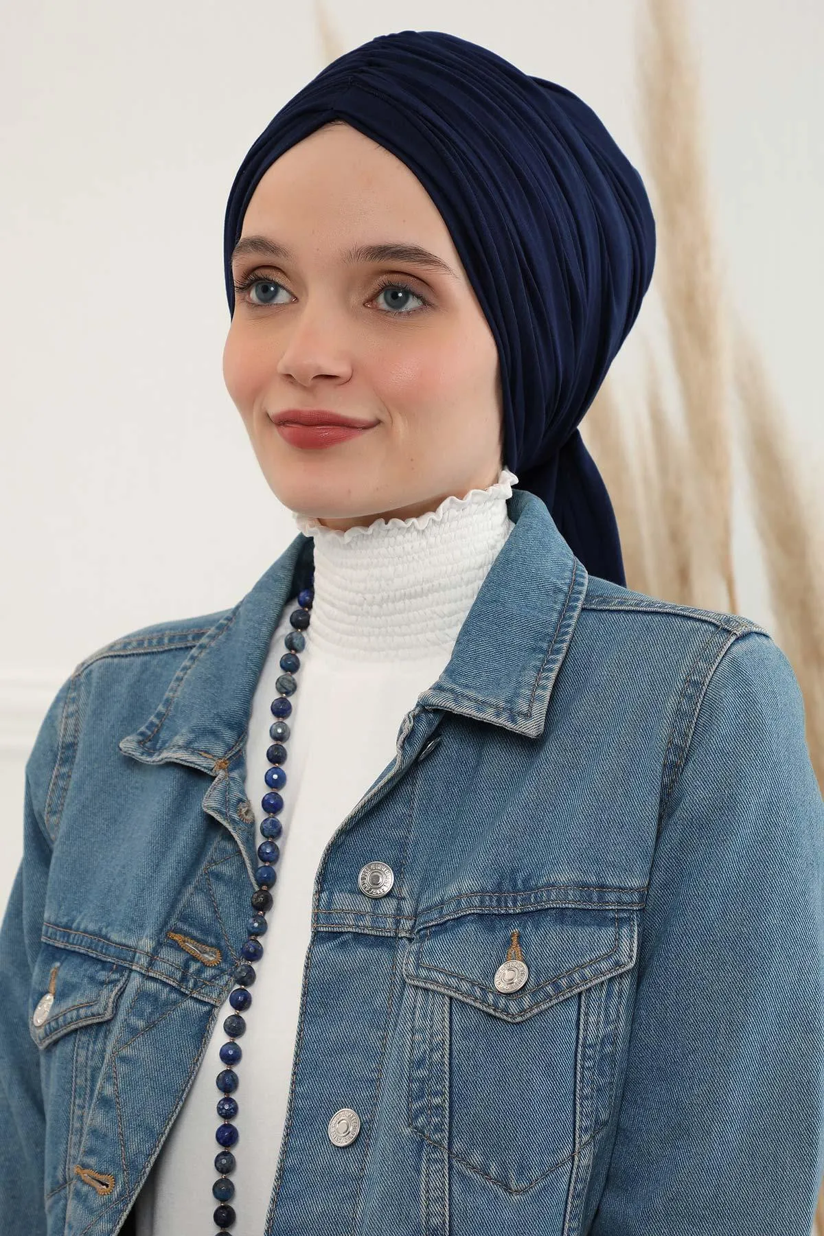 Smocked Shirred Instant Turban for Women, Cotton Lightweight Head Wrap with a Beautiful Design, Stylish Chemo Headwear Turban for Women,B-1