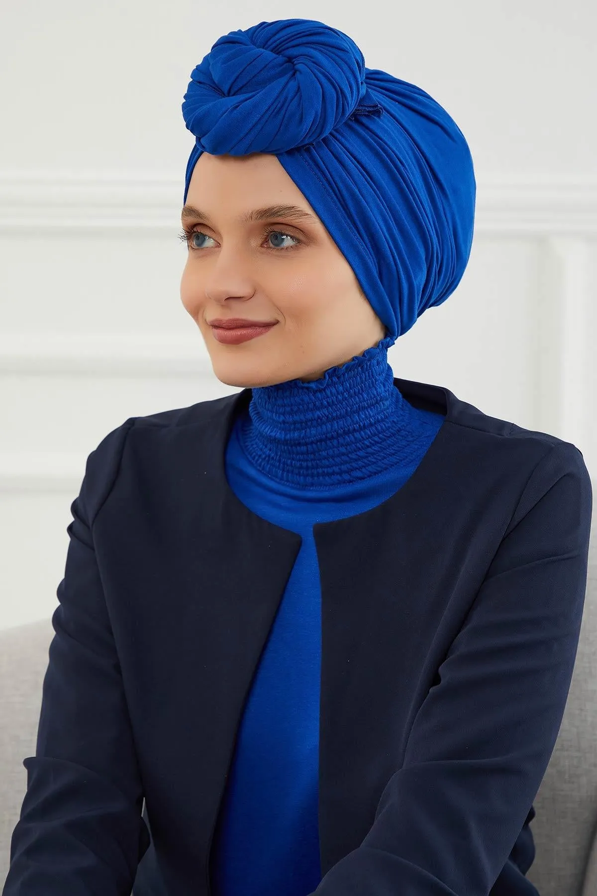 Smocked Shirred Instant Turban for Women, Cotton Lightweight Head Wrap with a Beautiful Design, Stylish Chemo Headwear Turban for Women,B-1