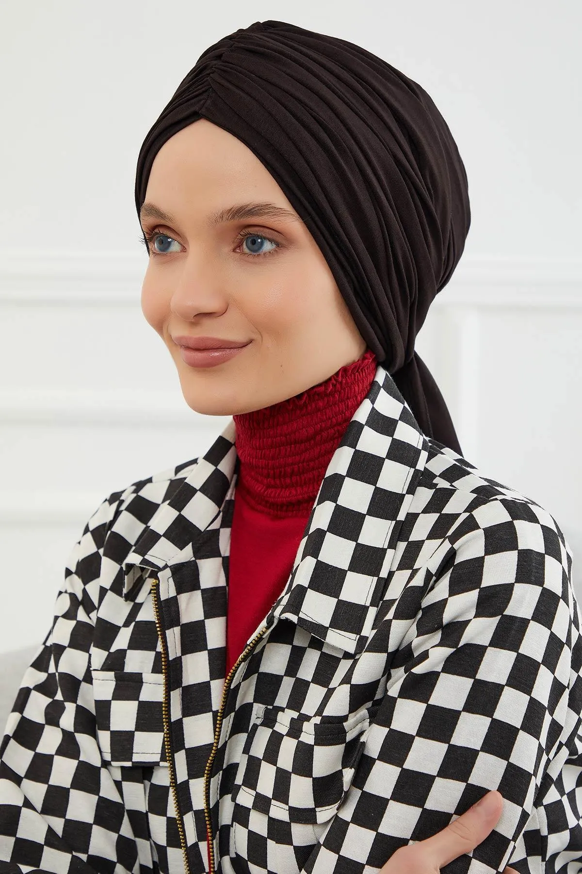 Smocked Shirred Instant Turban for Women, Cotton Lightweight Head Wrap with a Beautiful Design, Stylish Chemo Headwear Turban for Women,B-1