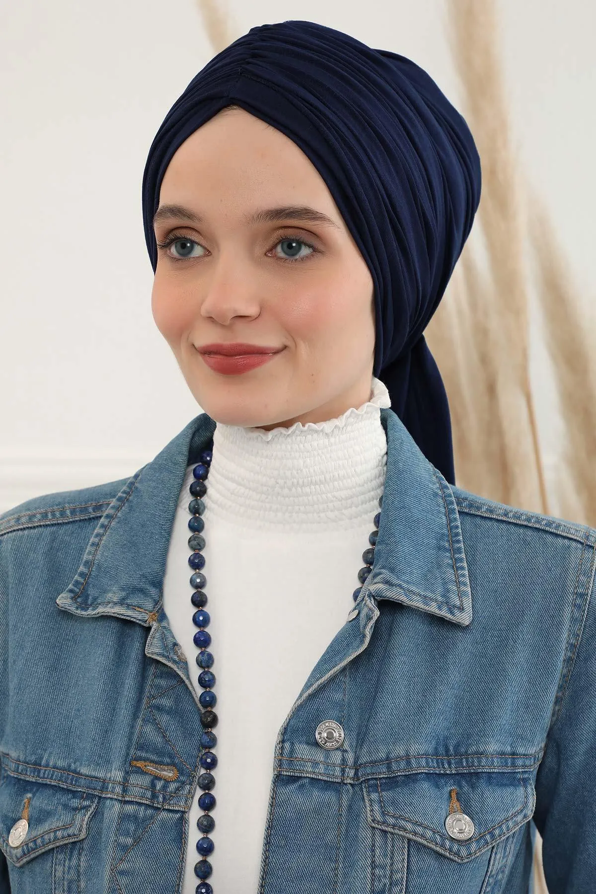 Smocked Shirred Instant Turban for Women, Cotton Lightweight Head Wrap with a Beautiful Design, Stylish Chemo Headwear Turban for Women,B-1