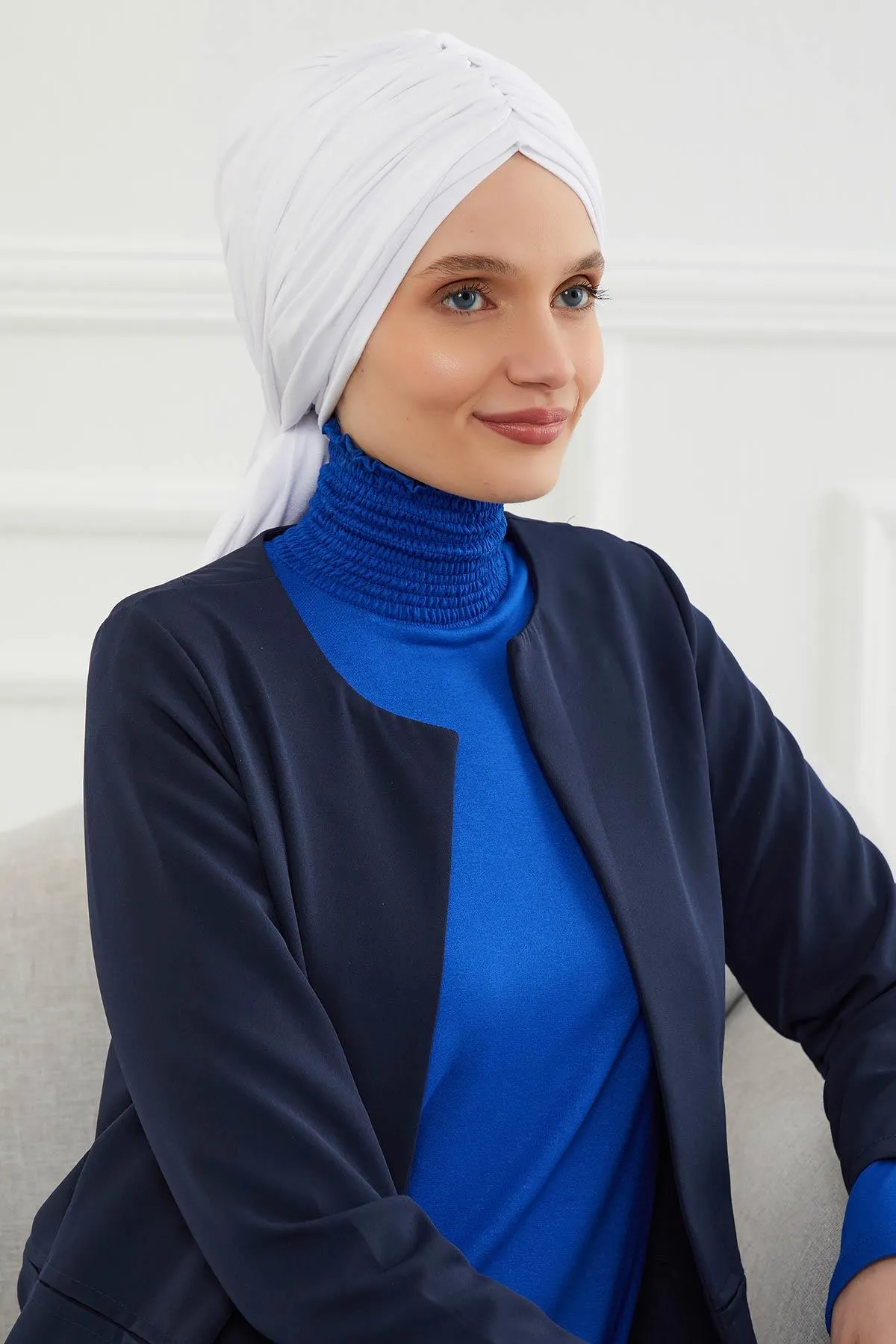 Smocked Shirred Instant Turban for Women, Cotton Lightweight Head Wrap with a Beautiful Design, Stylish Chemo Headwear Turban for Women,B-1