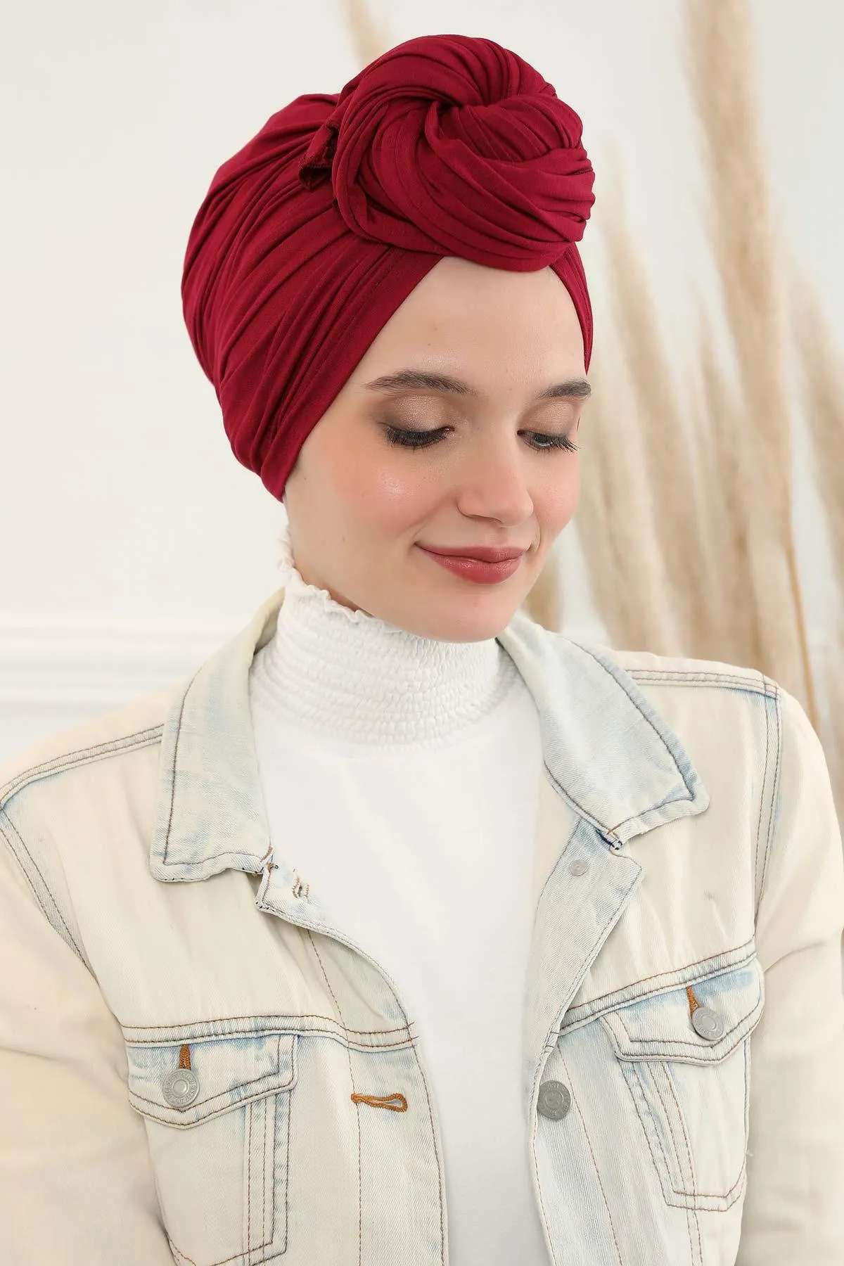 Smocked Shirred Instant Turban for Women, Cotton Lightweight Head Wrap with a Beautiful Design, Stylish Chemo Headwear Turban for Women,B-1