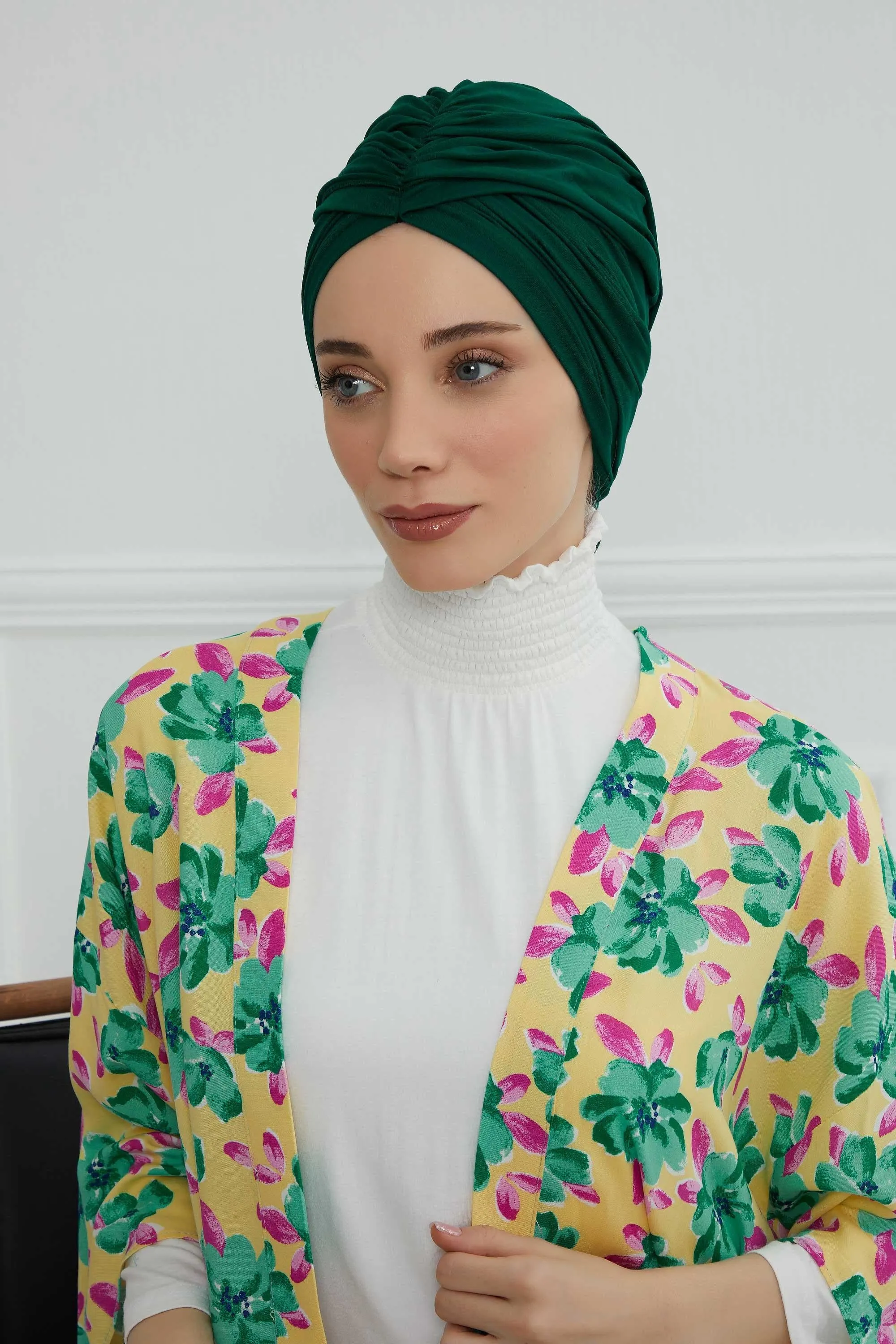 Smocked Shirred Instant Turban for Women, Cotton Lightweight Head Wrap with a Beautiful Design, Stylish Chemo Headwear Turban for Women,B-1