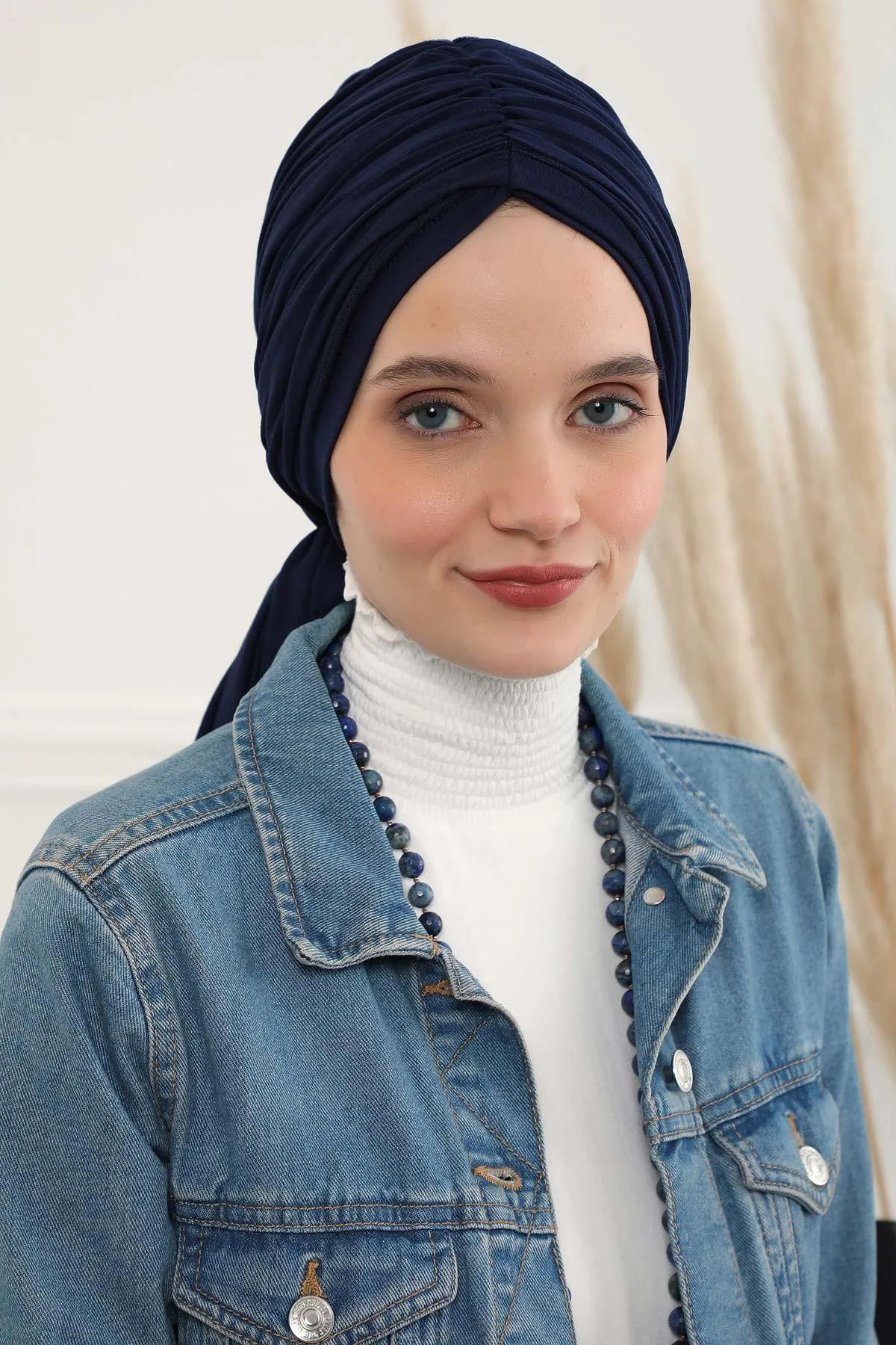 Smocked Shirred Instant Turban for Women, Cotton Lightweight Head Wrap with a Beautiful Design, Stylish Chemo Headwear Turban for Women,B-1