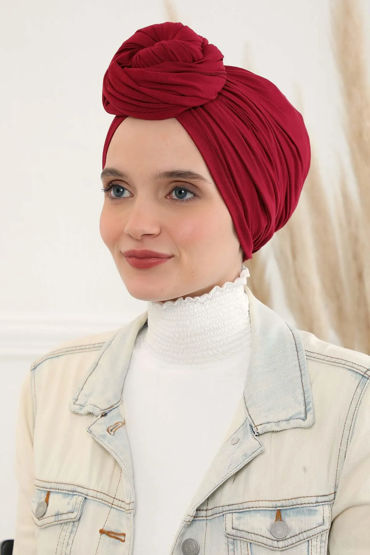 Smocked Shirred Instant Turban for Women, Cotton Lightweight Head Wrap with a Beautiful Design, Stylish Chemo Headwear Turban for Women,B-1