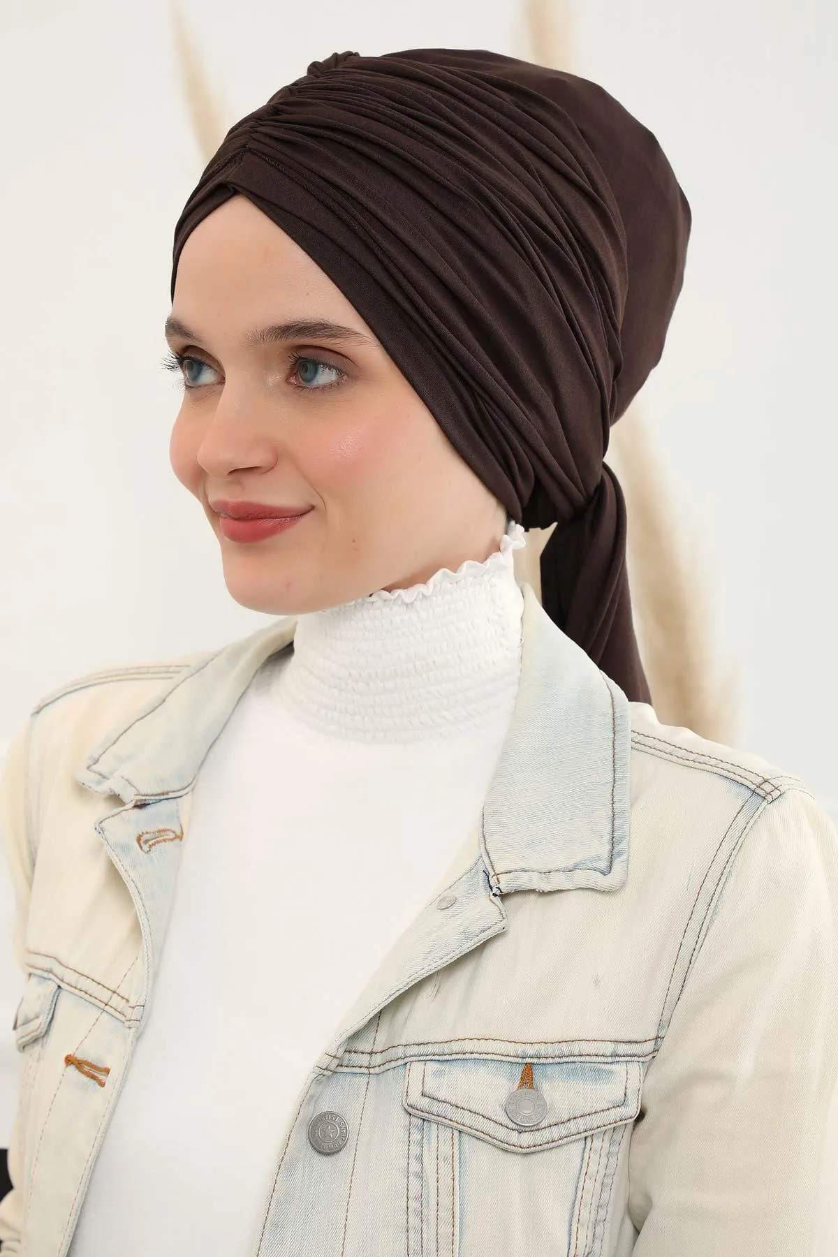 Smocked Shirred Instant Turban for Women, Cotton Lightweight Head Wrap with a Beautiful Design, Stylish Chemo Headwear Turban for Women,B-1