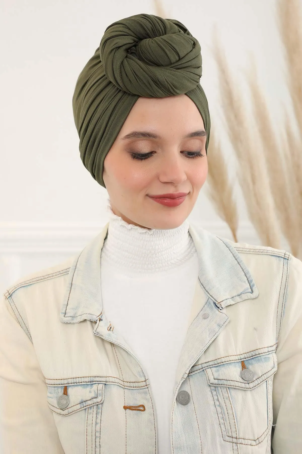 Smocked Shirred Instant Turban for Women, Cotton Lightweight Head Wrap with a Beautiful Design, Stylish Chemo Headwear Turban for Women,B-1