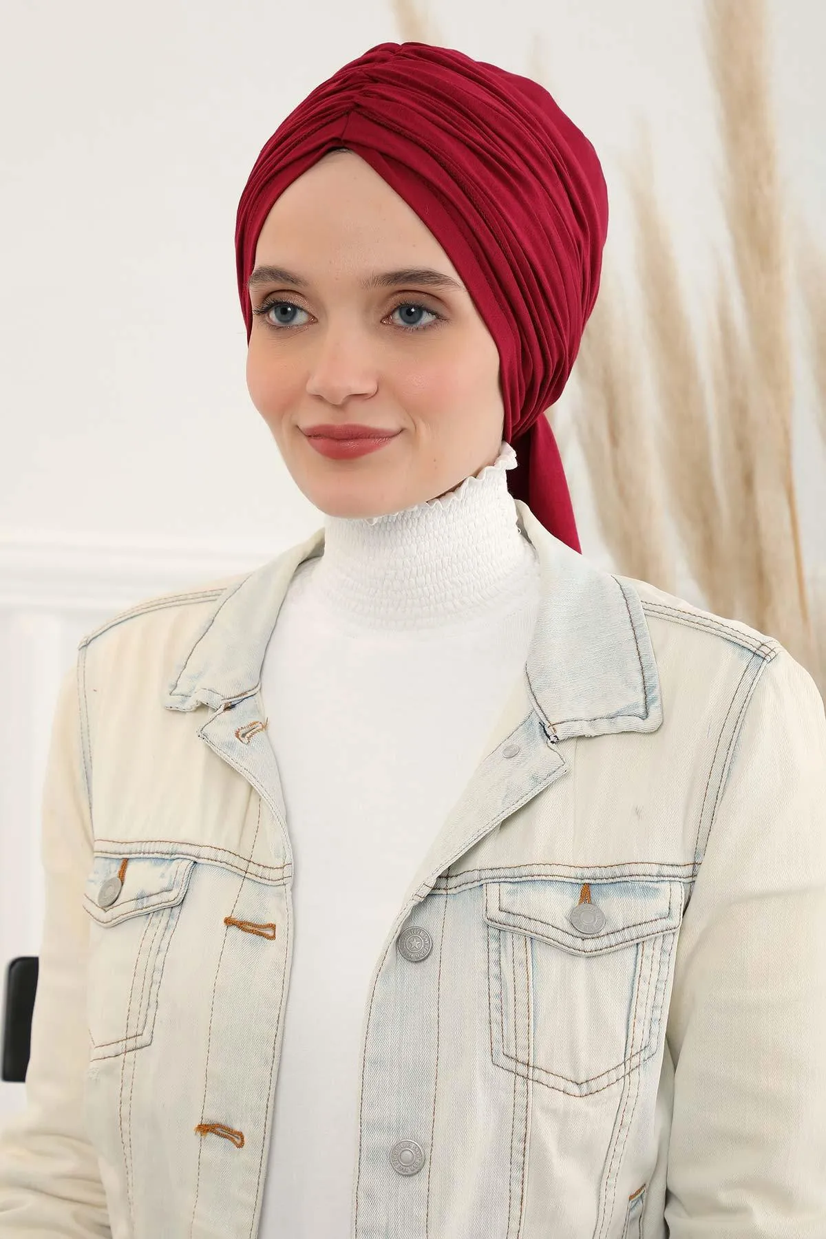 Smocked Shirred Instant Turban for Women, Cotton Lightweight Head Wrap with a Beautiful Design, Stylish Chemo Headwear Turban for Women,B-1