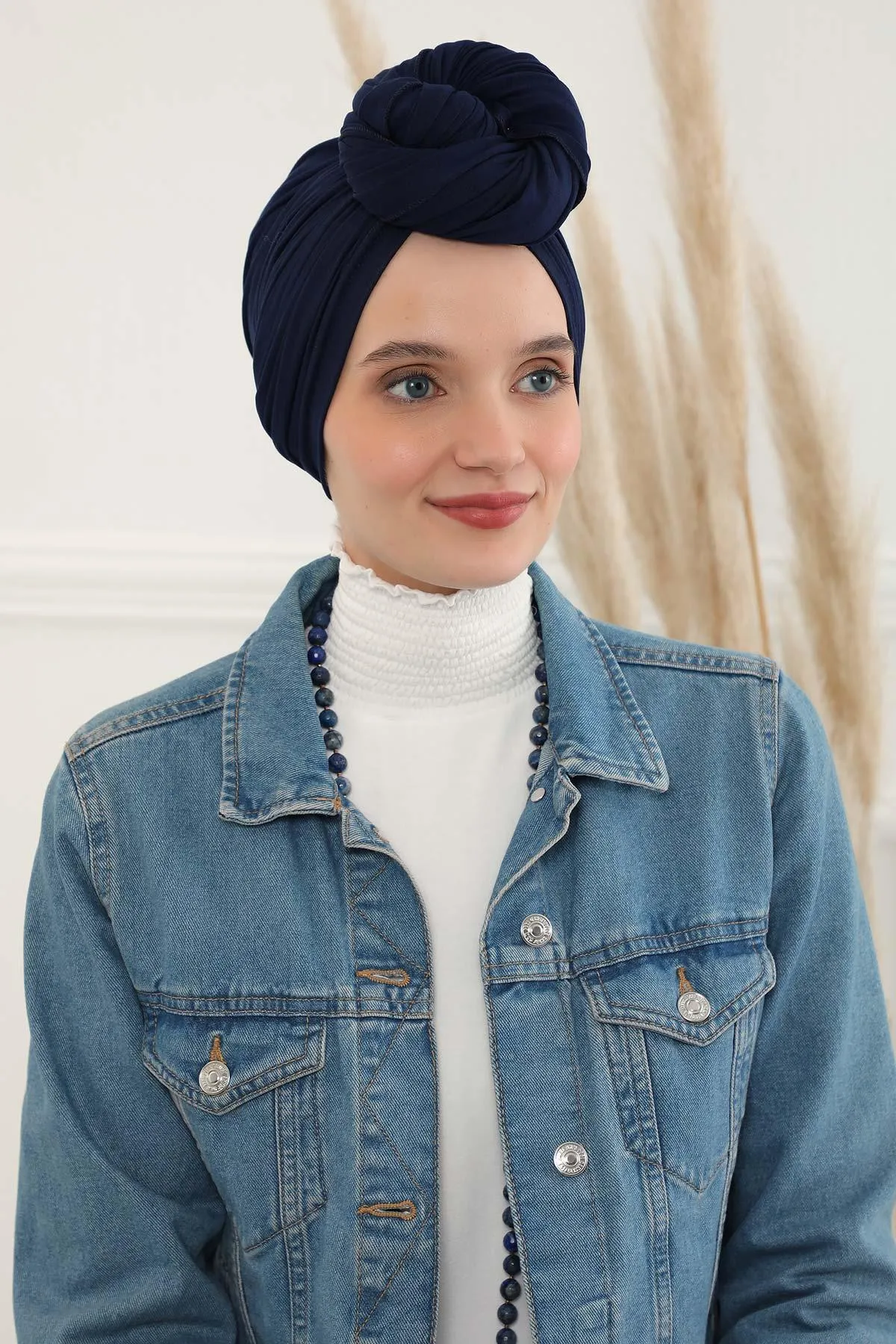 Smocked Shirred Instant Turban for Women, Cotton Lightweight Head Wrap with a Beautiful Design, Stylish Chemo Headwear Turban for Women,B-1