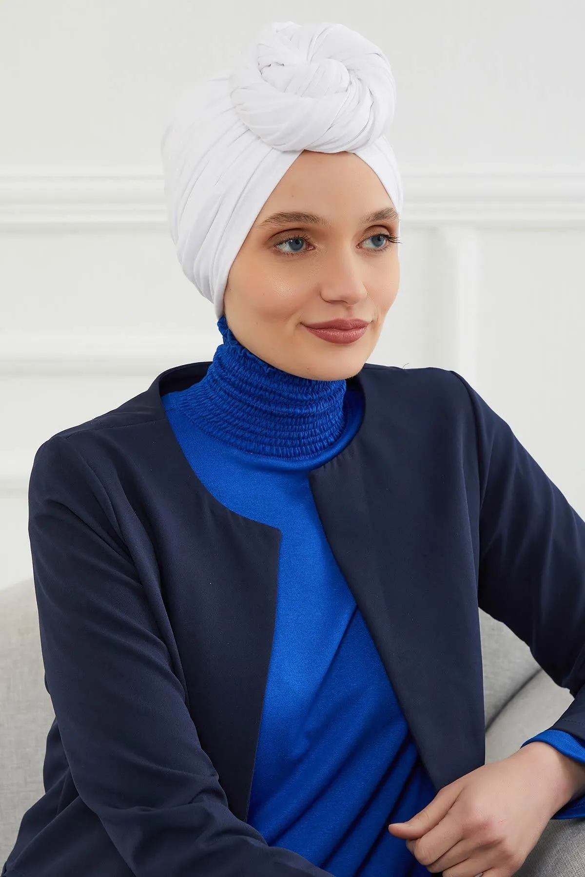 Smocked Shirred Instant Turban for Women, Cotton Lightweight Head Wrap with a Beautiful Design, Stylish Chemo Headwear Turban for Women,B-1