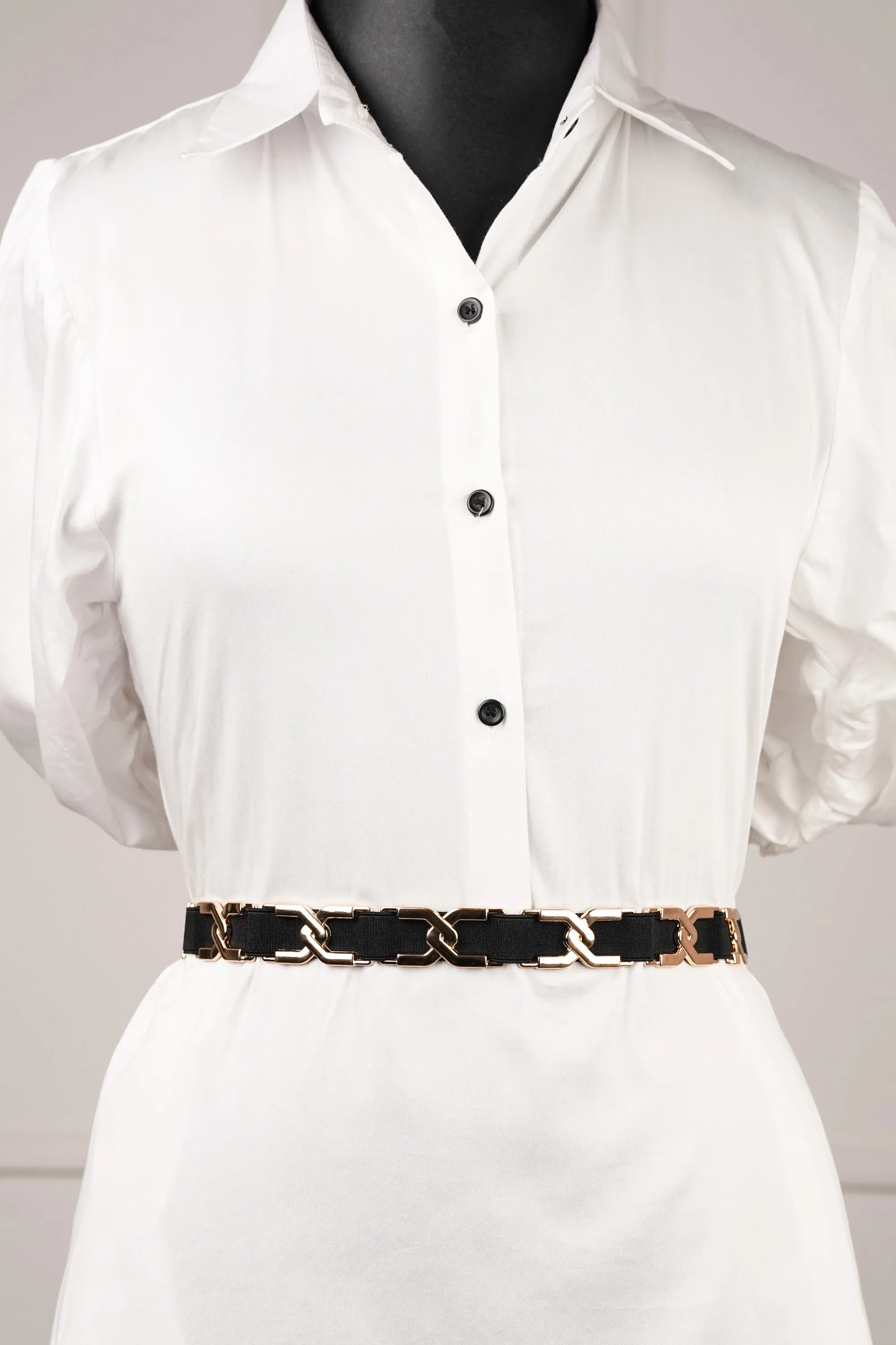 Solid Golden Buckle Elasticated Belt