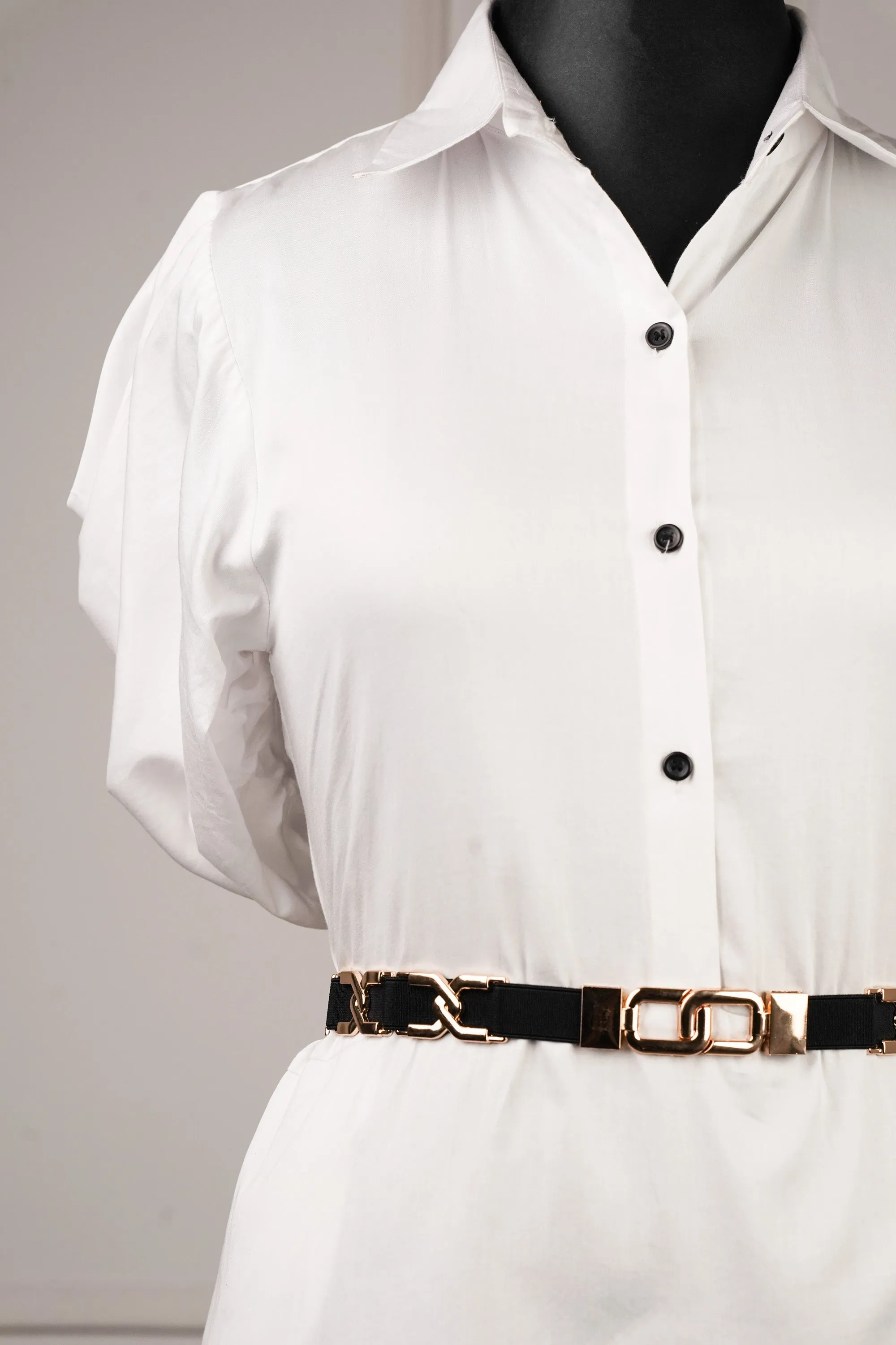 Solid Golden Buckle Elasticated Belt