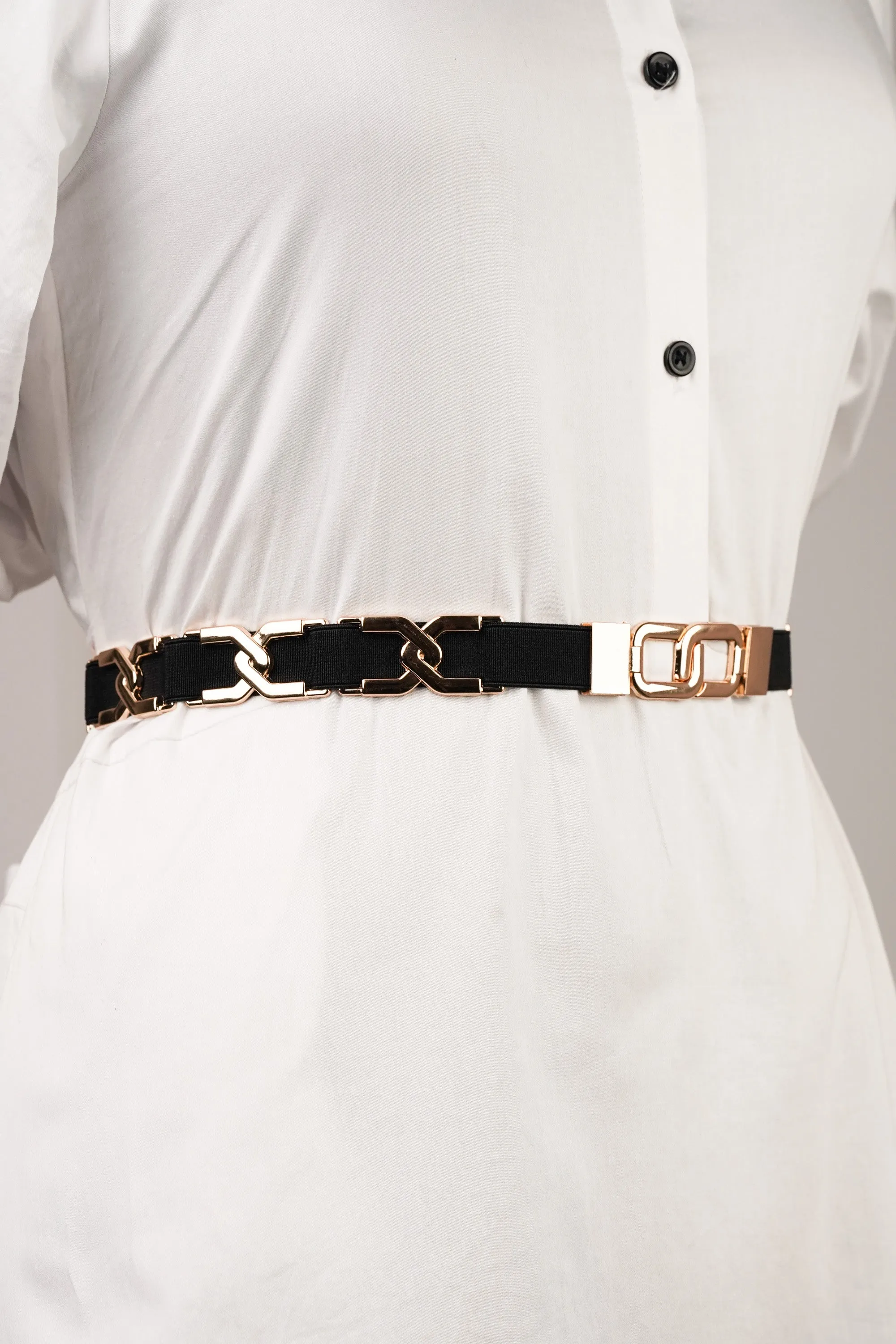 Solid Golden Buckle Elasticated Belt