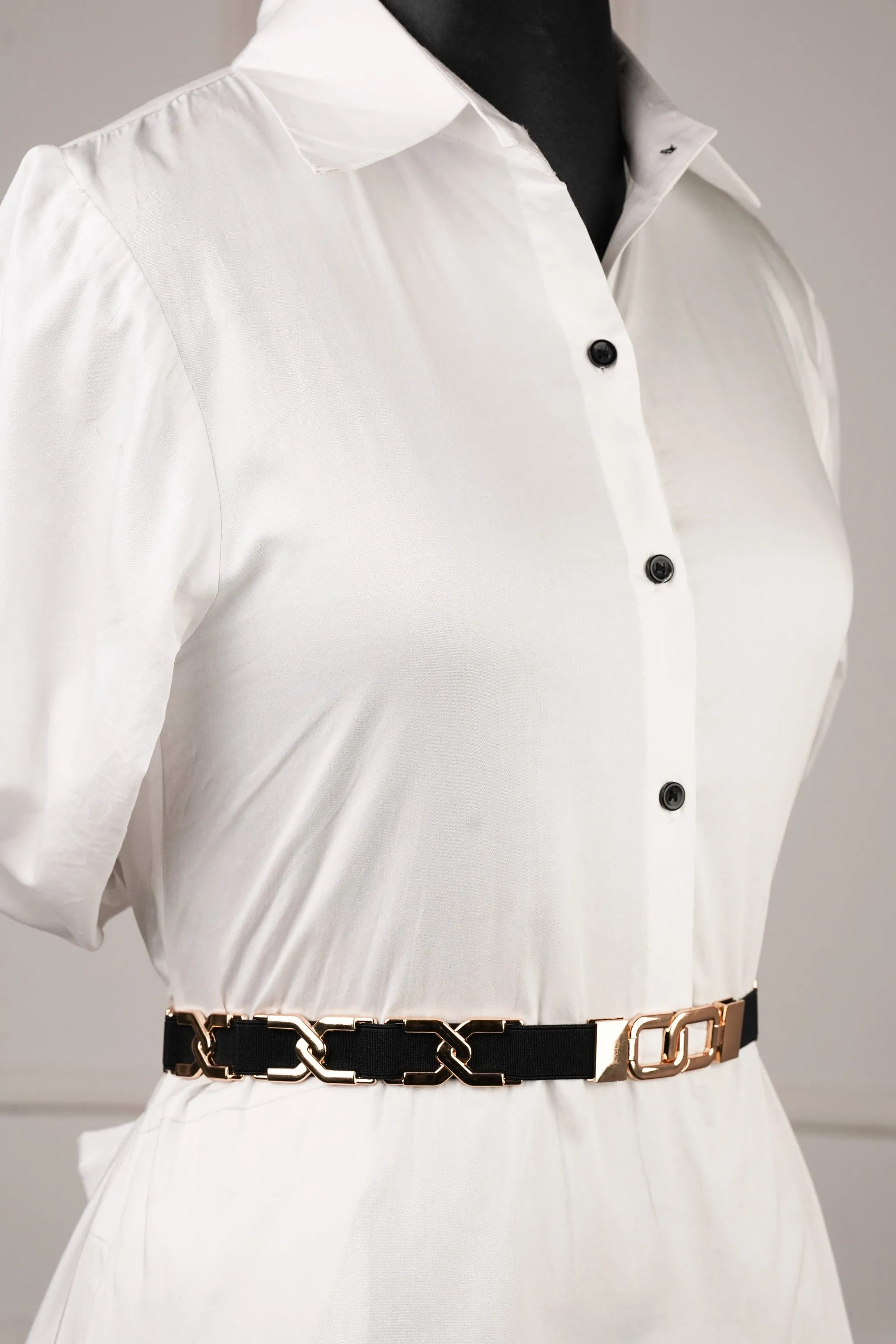 Solid Golden Buckle Elasticated Belt