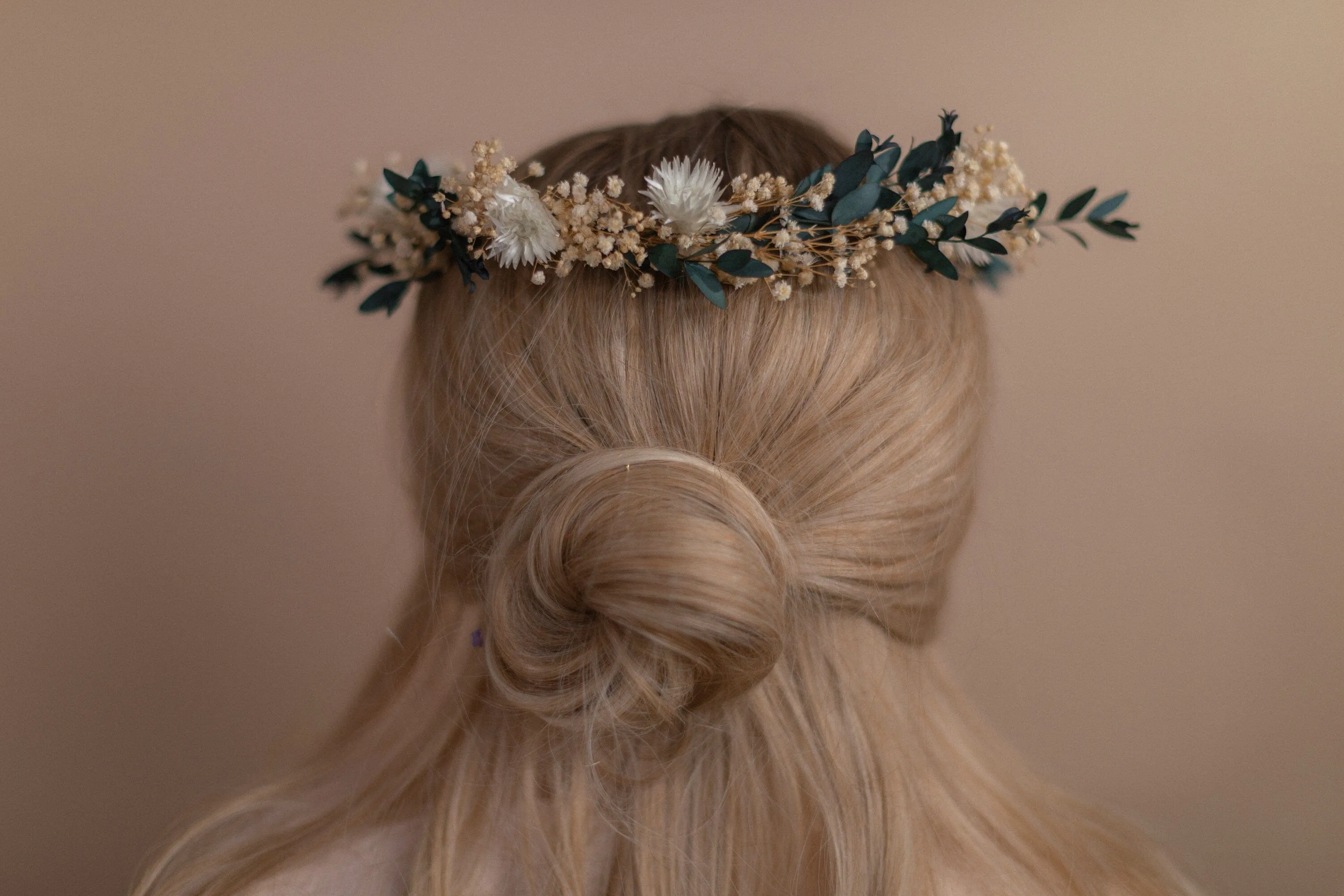 Straw Flowers & Dried Eucalyptus Baby's Breath Crown / Gypsophila Crown / Real Dried Flowers Crown / Dried Wedding Crown