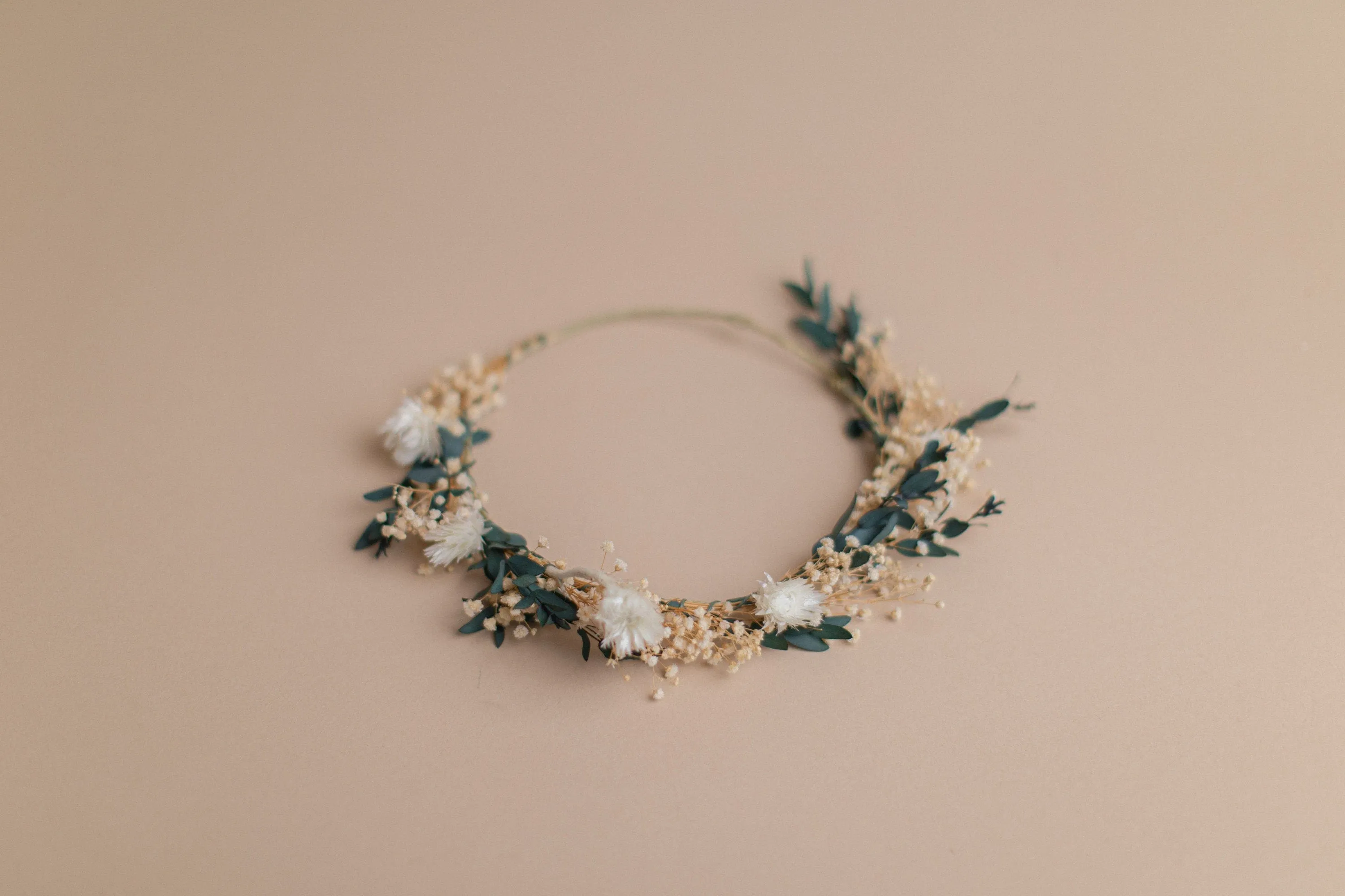 Straw Flowers & Dried Eucalyptus Baby's Breath Crown / Gypsophila Crown / Real Dried Flowers Crown / Dried Wedding Crown