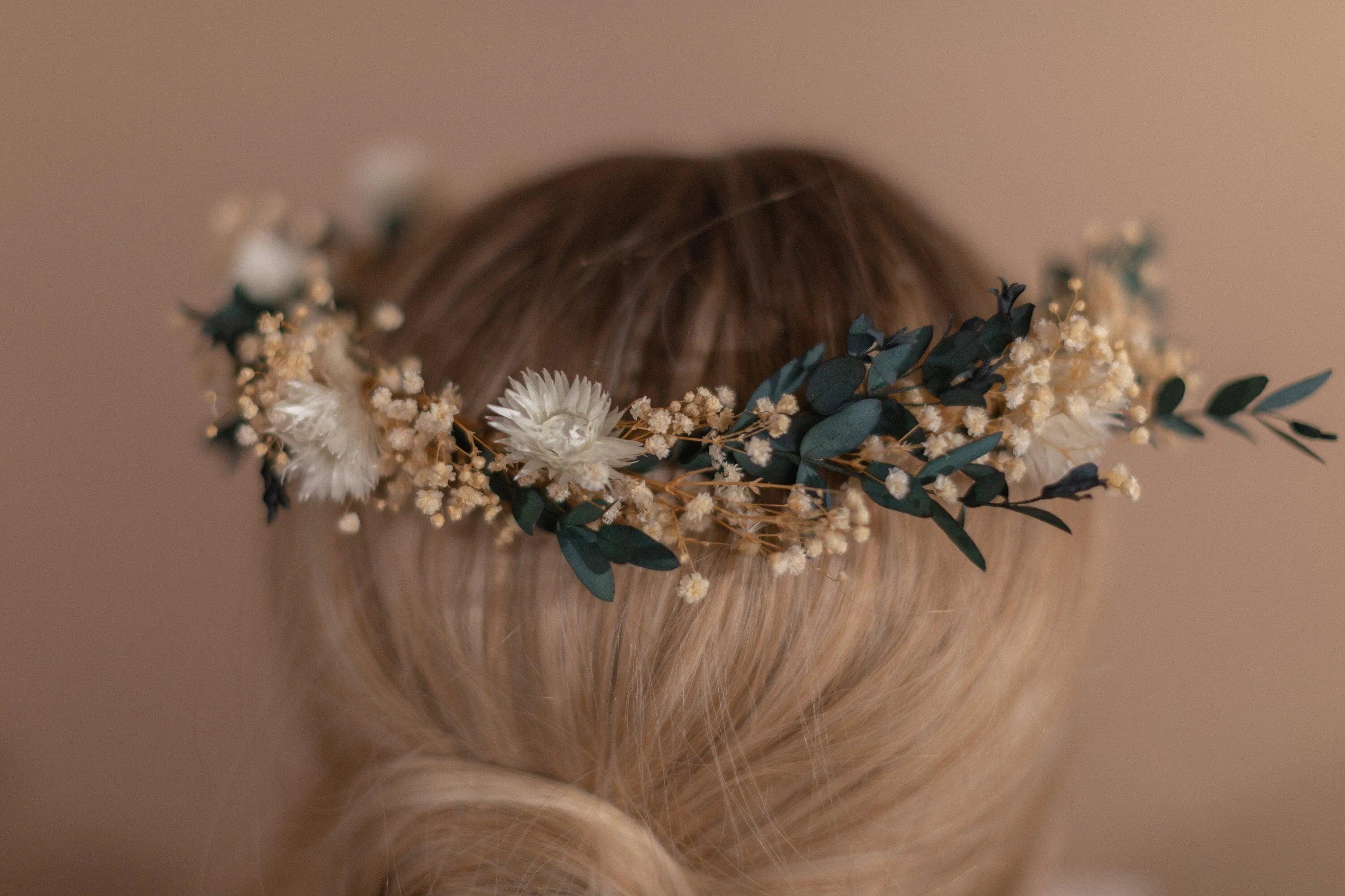 Straw Flowers & Dried Eucalyptus Baby's Breath Crown / Gypsophila Crown / Real Dried Flowers Crown / Dried Wedding Crown