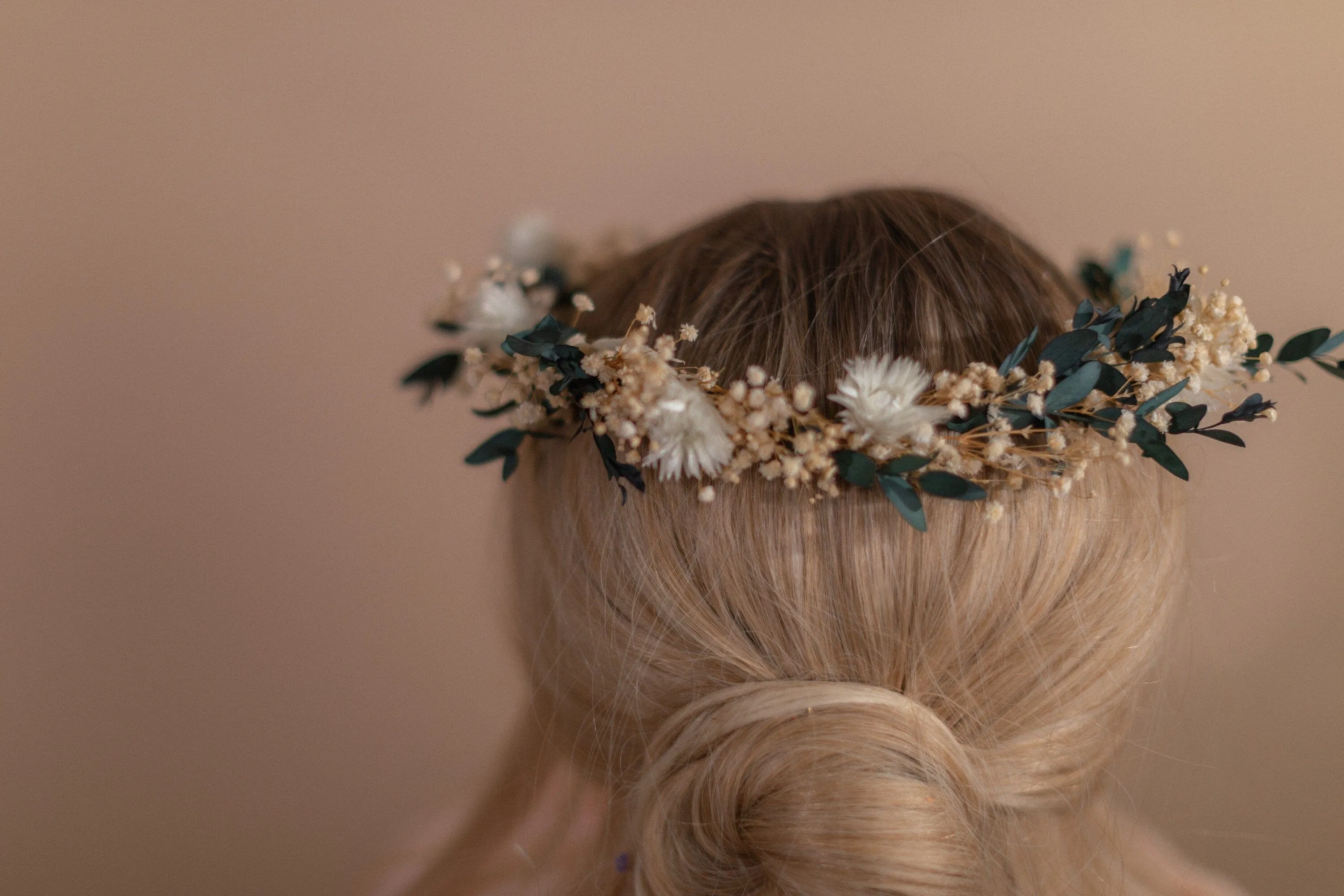 Straw Flowers & Dried Eucalyptus Baby's Breath Crown / Gypsophila Crown / Real Dried Flowers Crown / Dried Wedding Crown