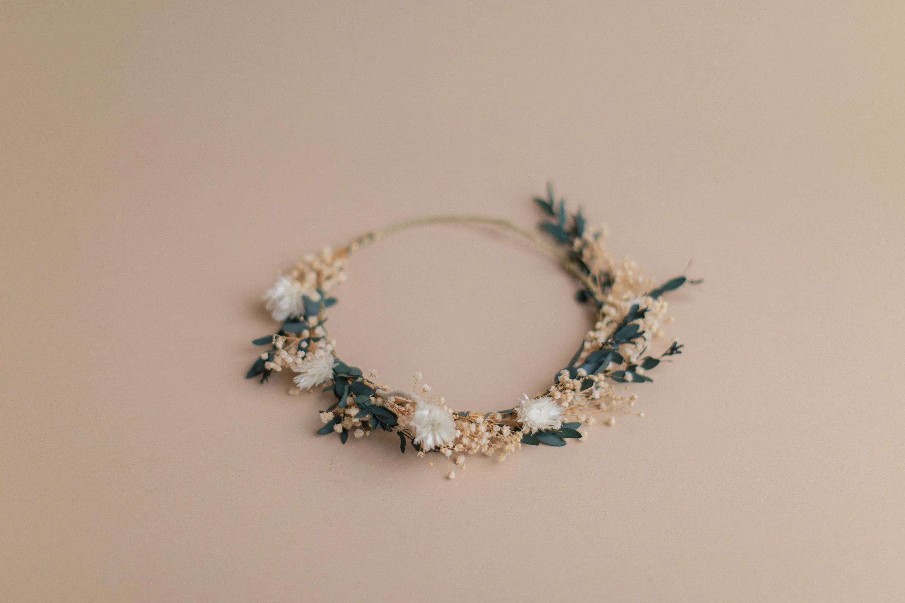 Straw Flowers & Dried Eucalyptus Baby's Breath Crown / Gypsophila Crown / Real Dried Flowers Crown / Dried Wedding Crown