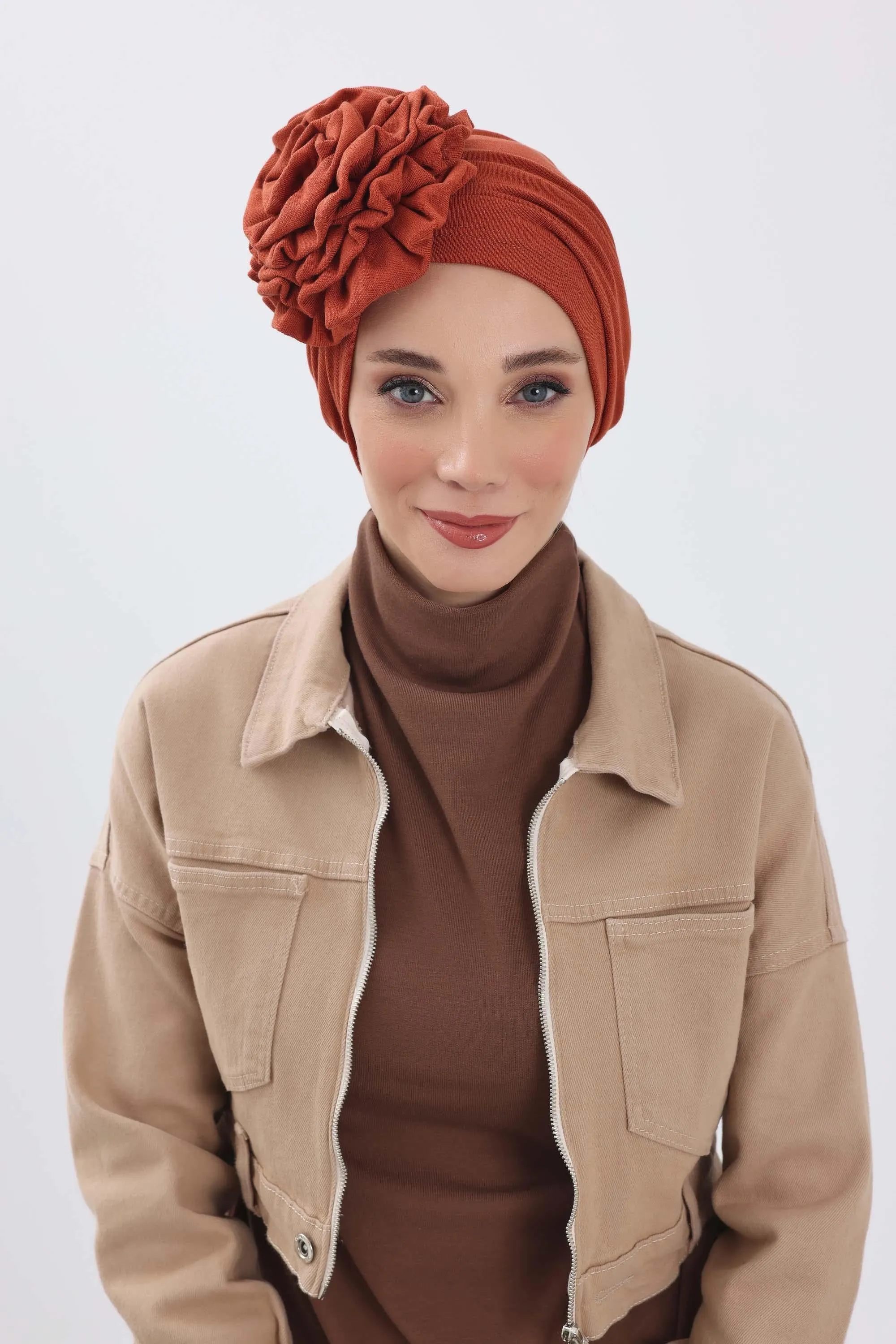 Stylish Rose Design Winter Bonnet for Women, Stretchable Ribbed Instant Turban for Cold Weather, Rose Accent Chemo Headwear,B-21RB