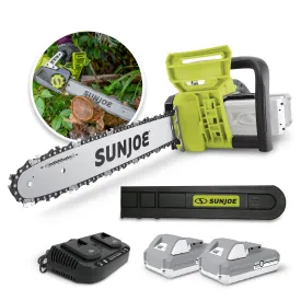 Sun Joe 24V-X2-CS16 48-Volt* IONMAX Cordless Chain Saw Kit | 16-inch | W/ 2 x 2.0-Ah Batteries   Charger