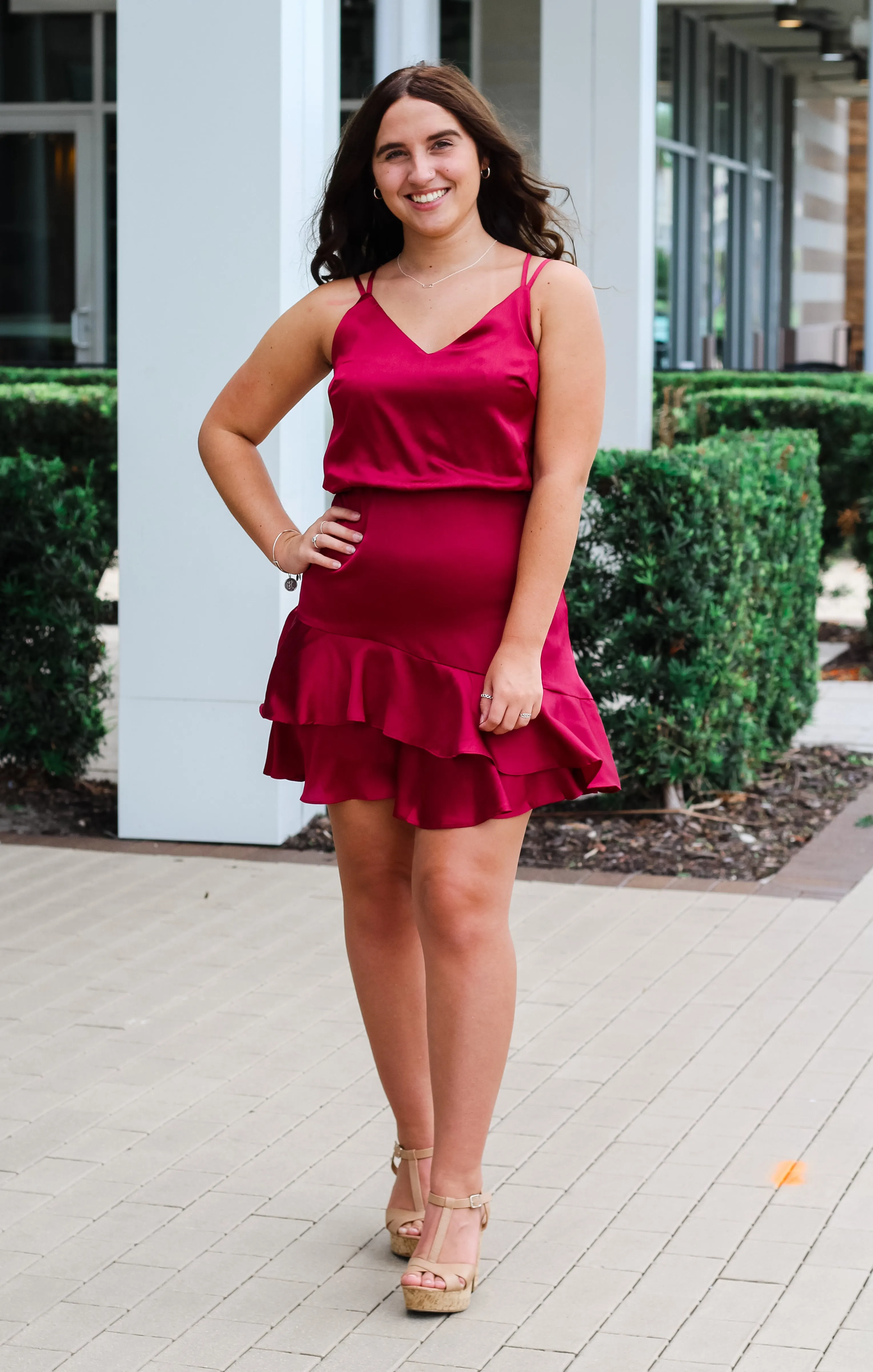 The Ruffle Hem Satin Mini (Garnet)