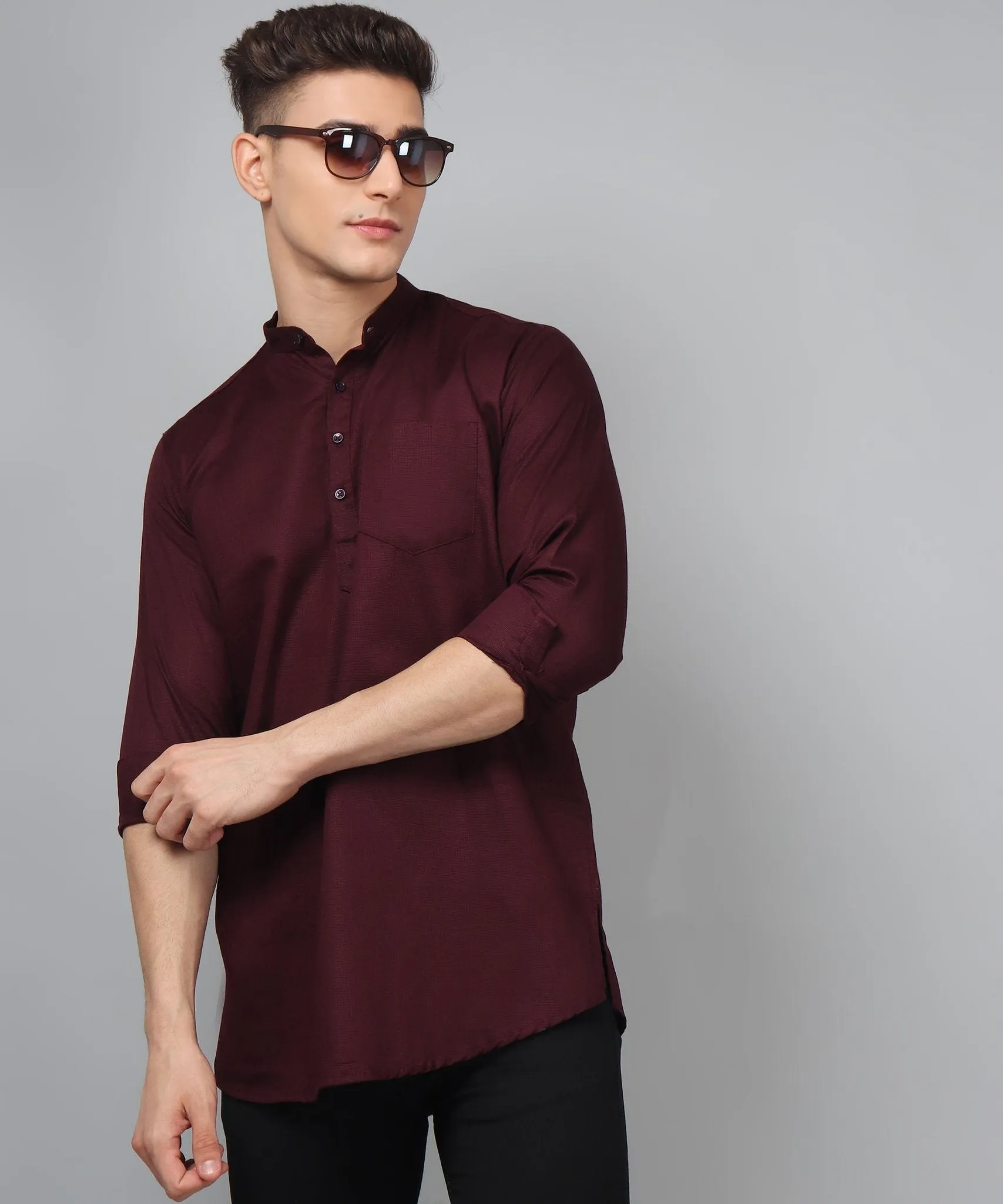 TryBuy Premium Fancy Fabulous Trendy Ethnic WineRed Kurta for Men