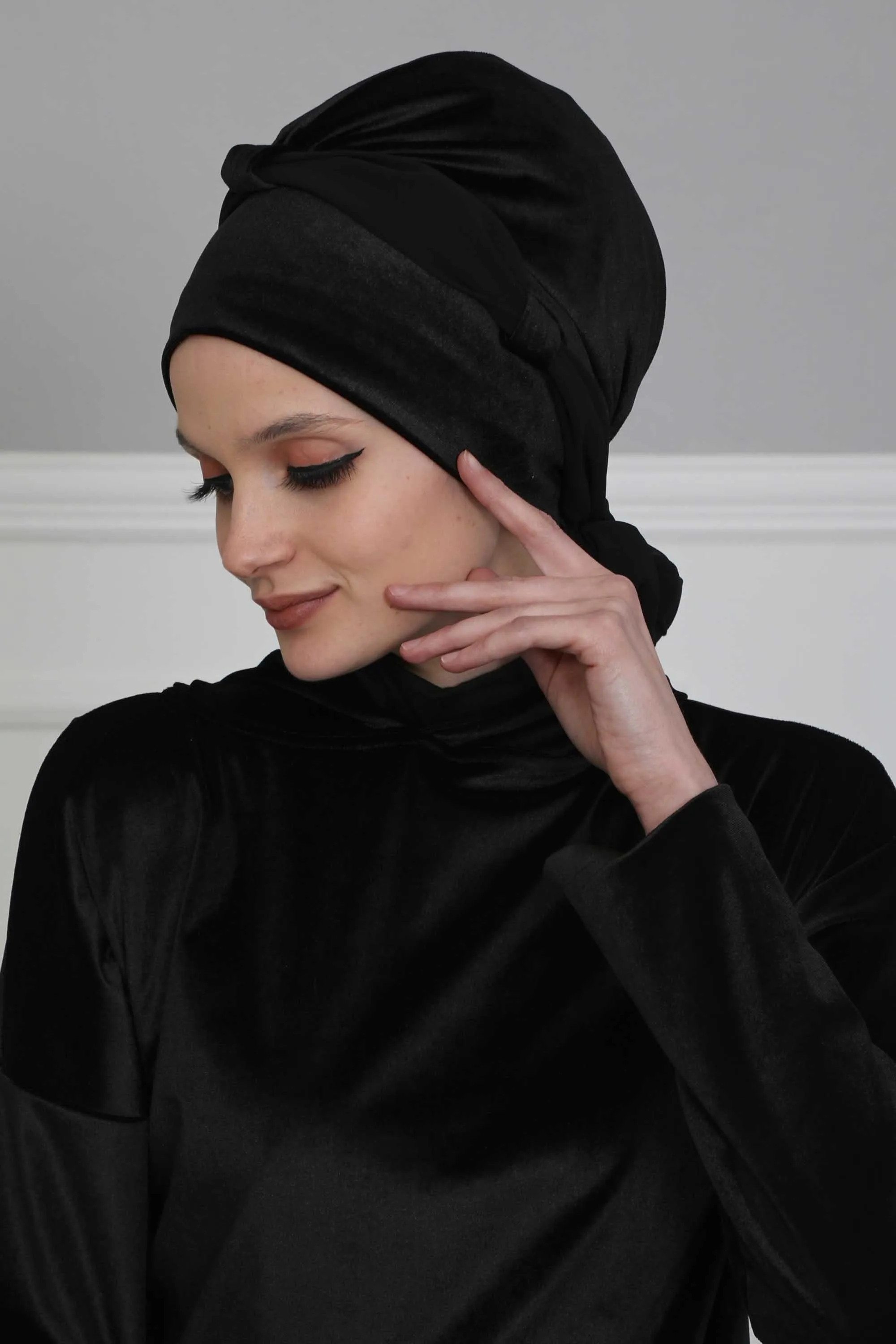 Velvet Instant Turban with a Chiffon Belt, High Quality Scarf Head Wrap Headwear Cap with Chiffon Headband For Women, Trendy Head Wrap,B-24K