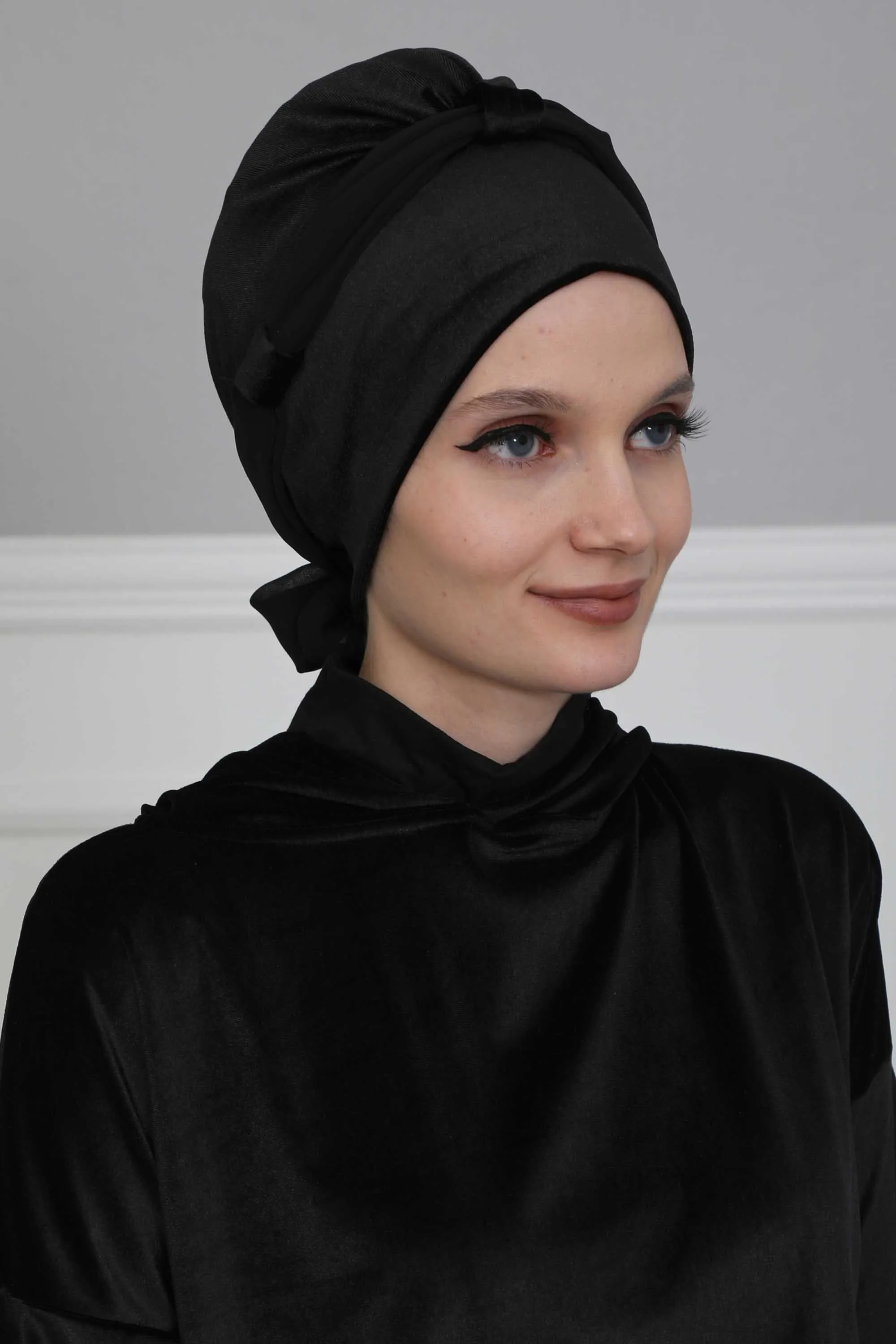 Velvet Instant Turban with a Chiffon Belt, High Quality Scarf Head Wrap Headwear Cap with Chiffon Headband For Women, Trendy Head Wrap,B-24K