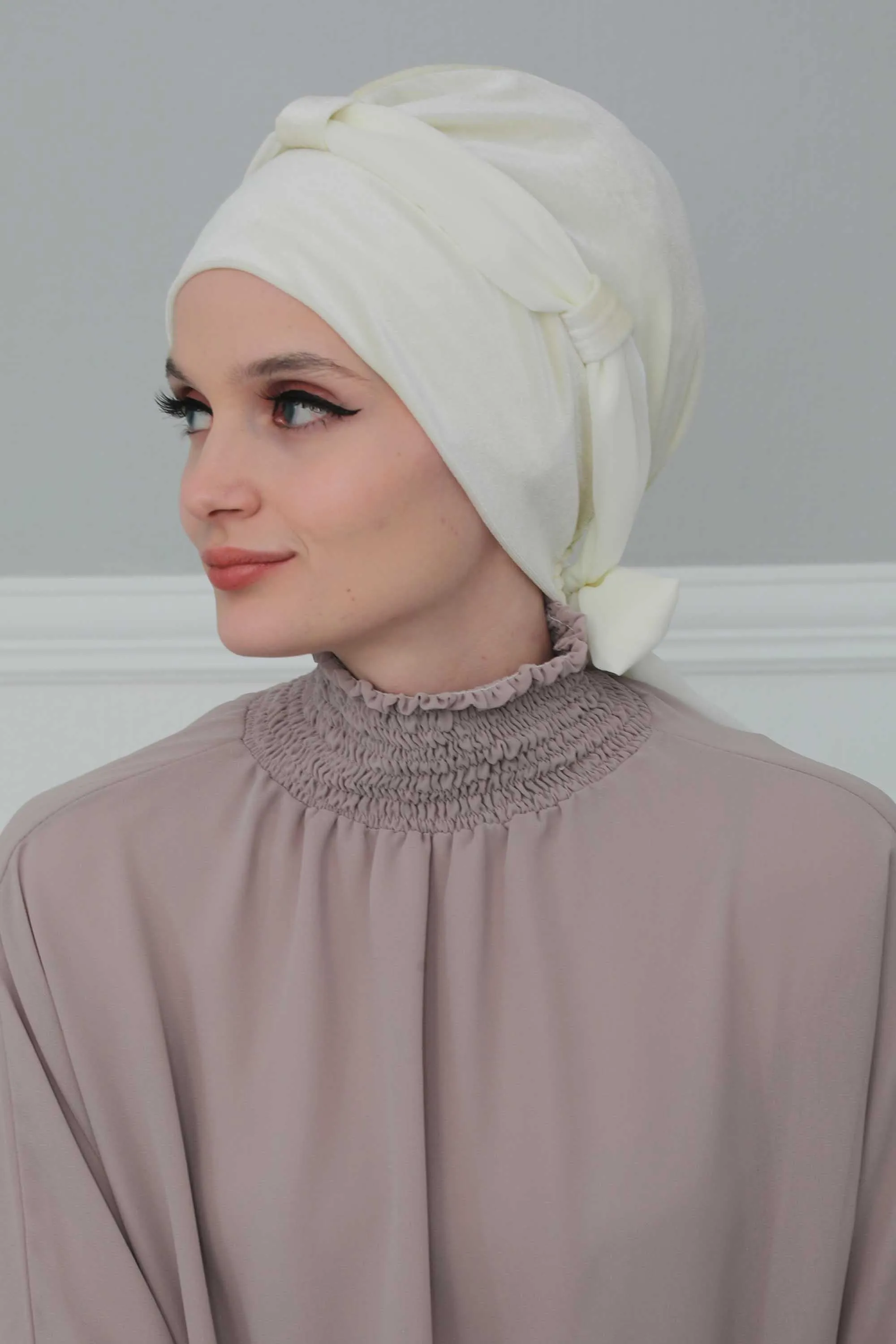 Velvet Instant Turban with a Chiffon Belt, High Quality Scarf Head Wrap Headwear Cap with Chiffon Headband For Women, Trendy Head Wrap,B-24K