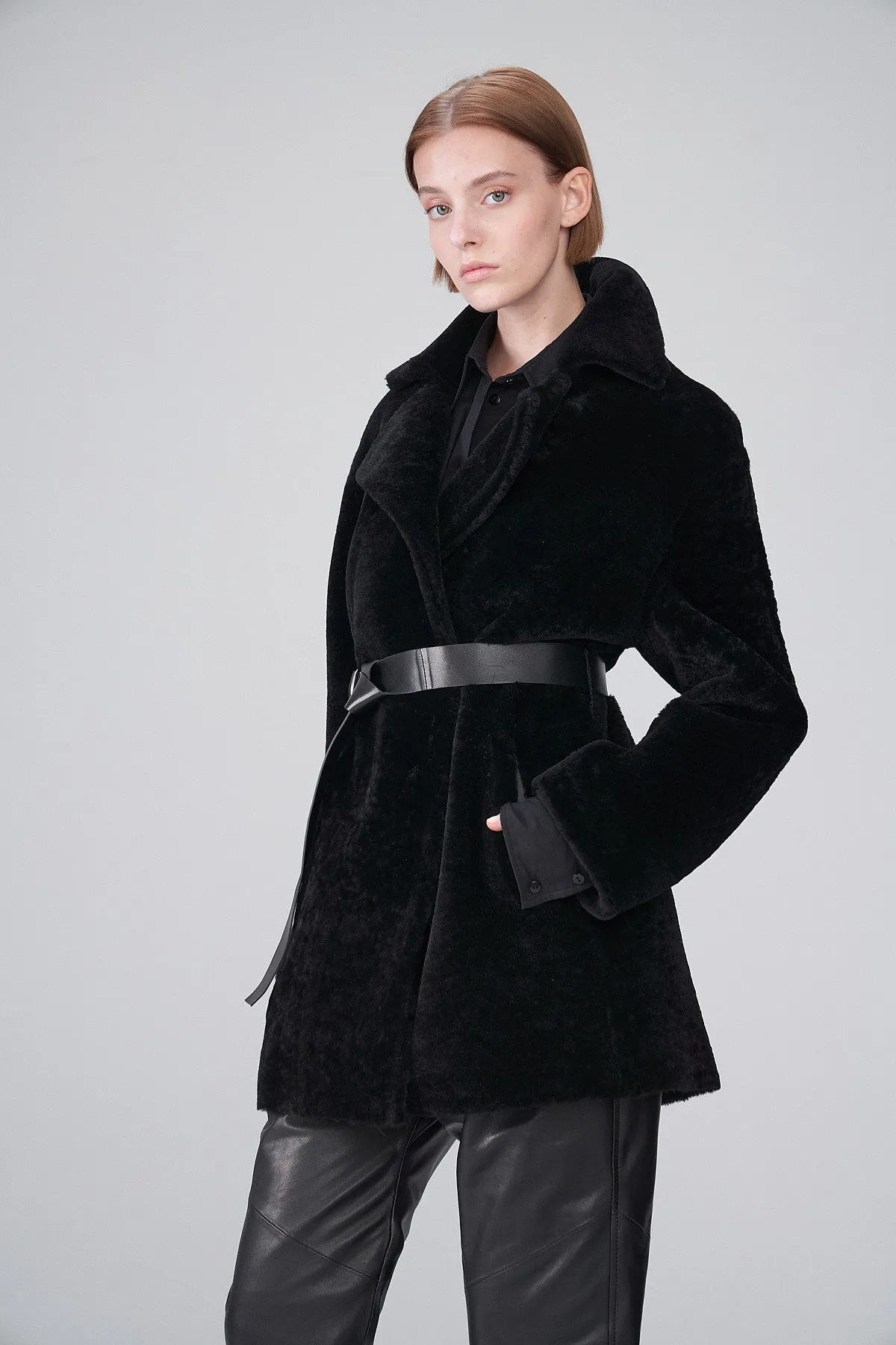 Veronique - Black Shearling Coat