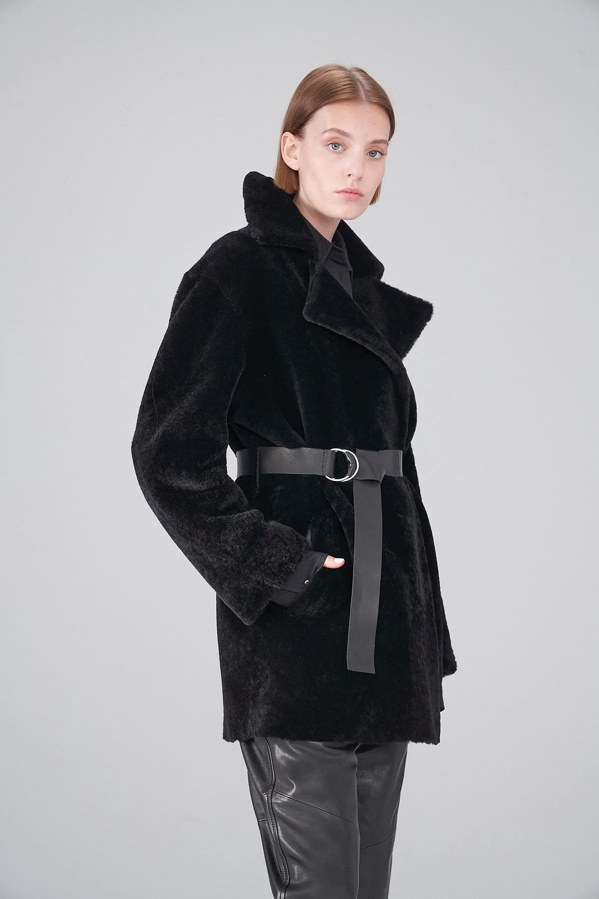 Veronique - Black Shearling Coat